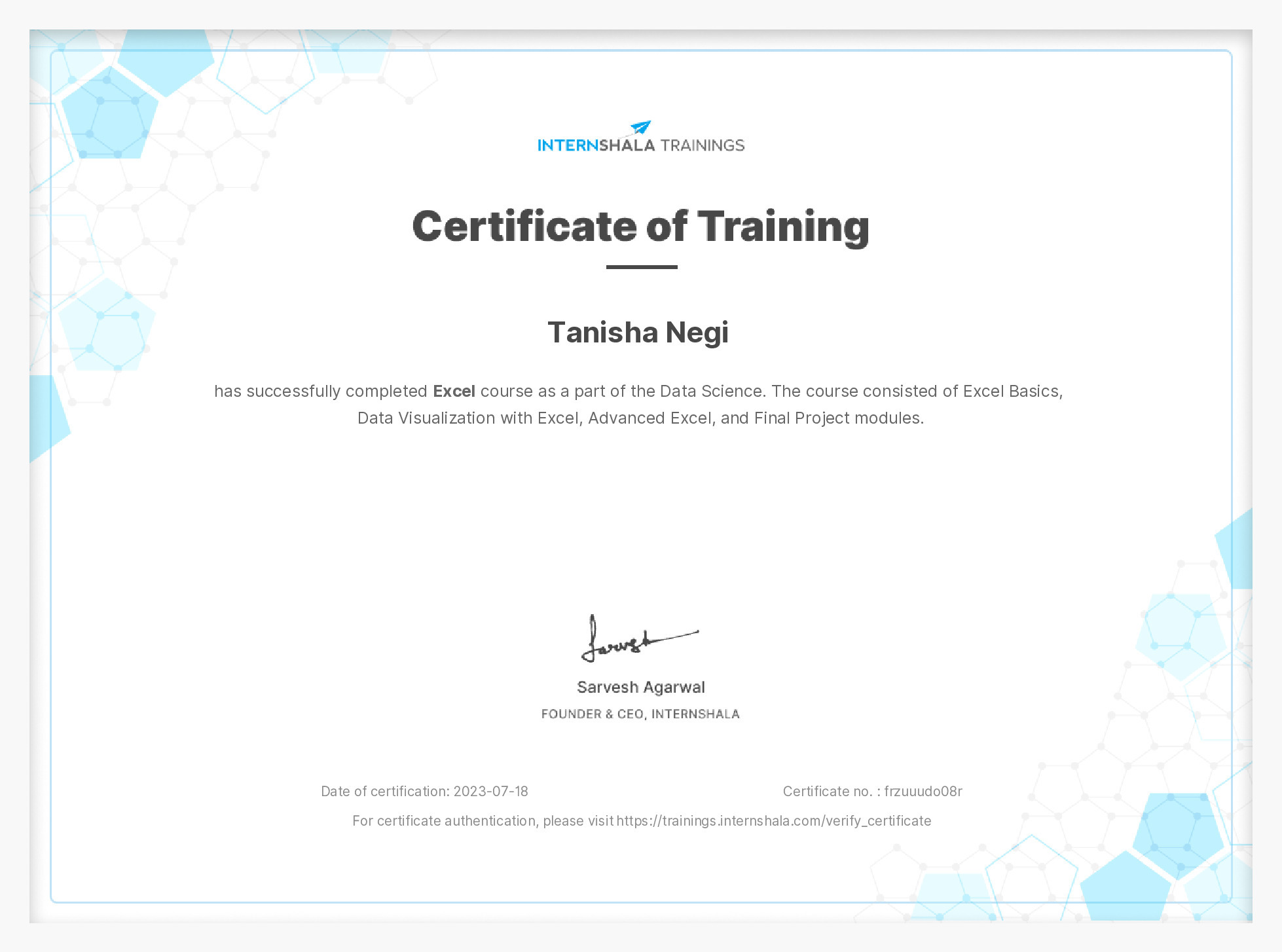 Certificate of completion