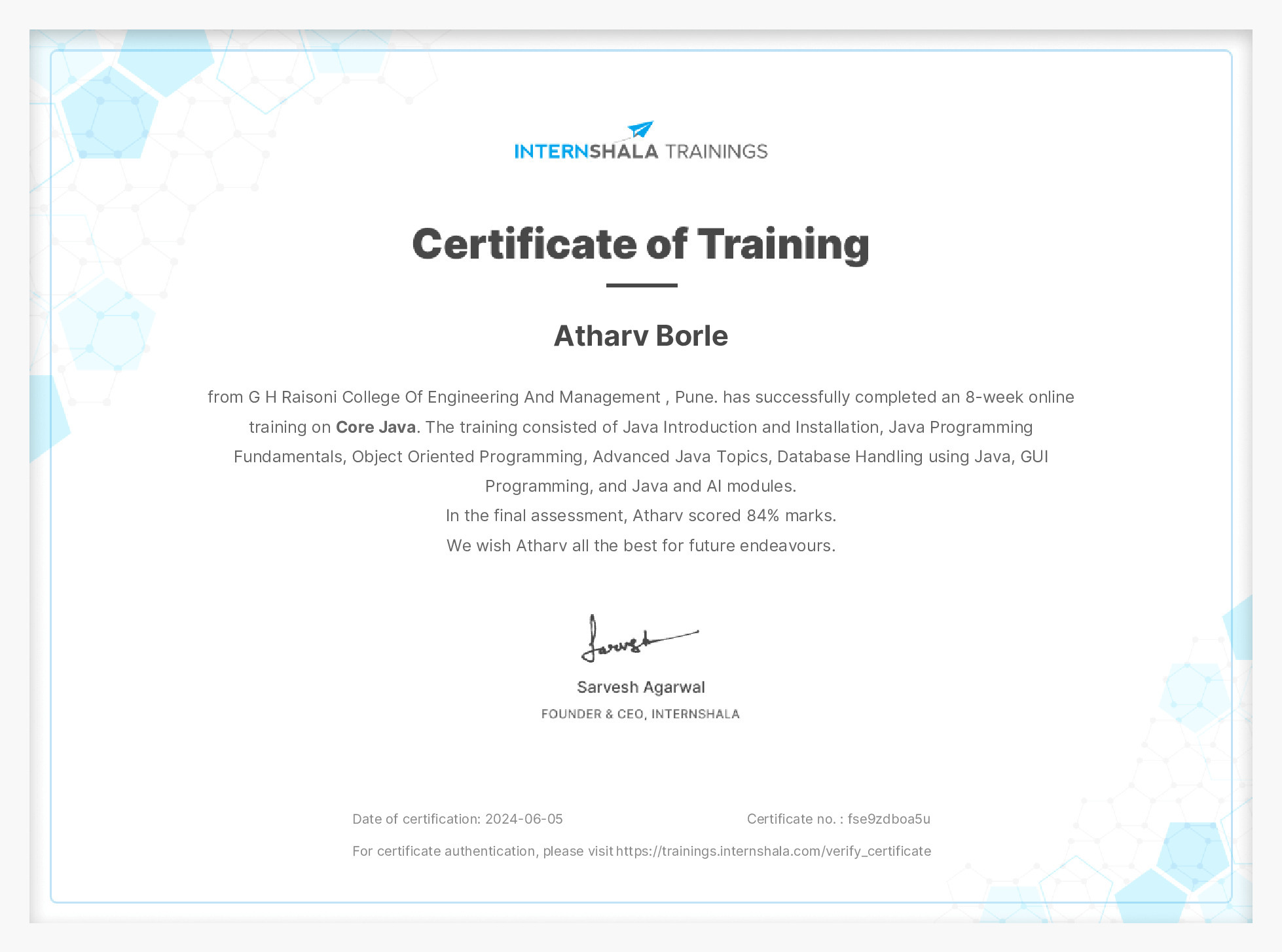 Certificate of completion