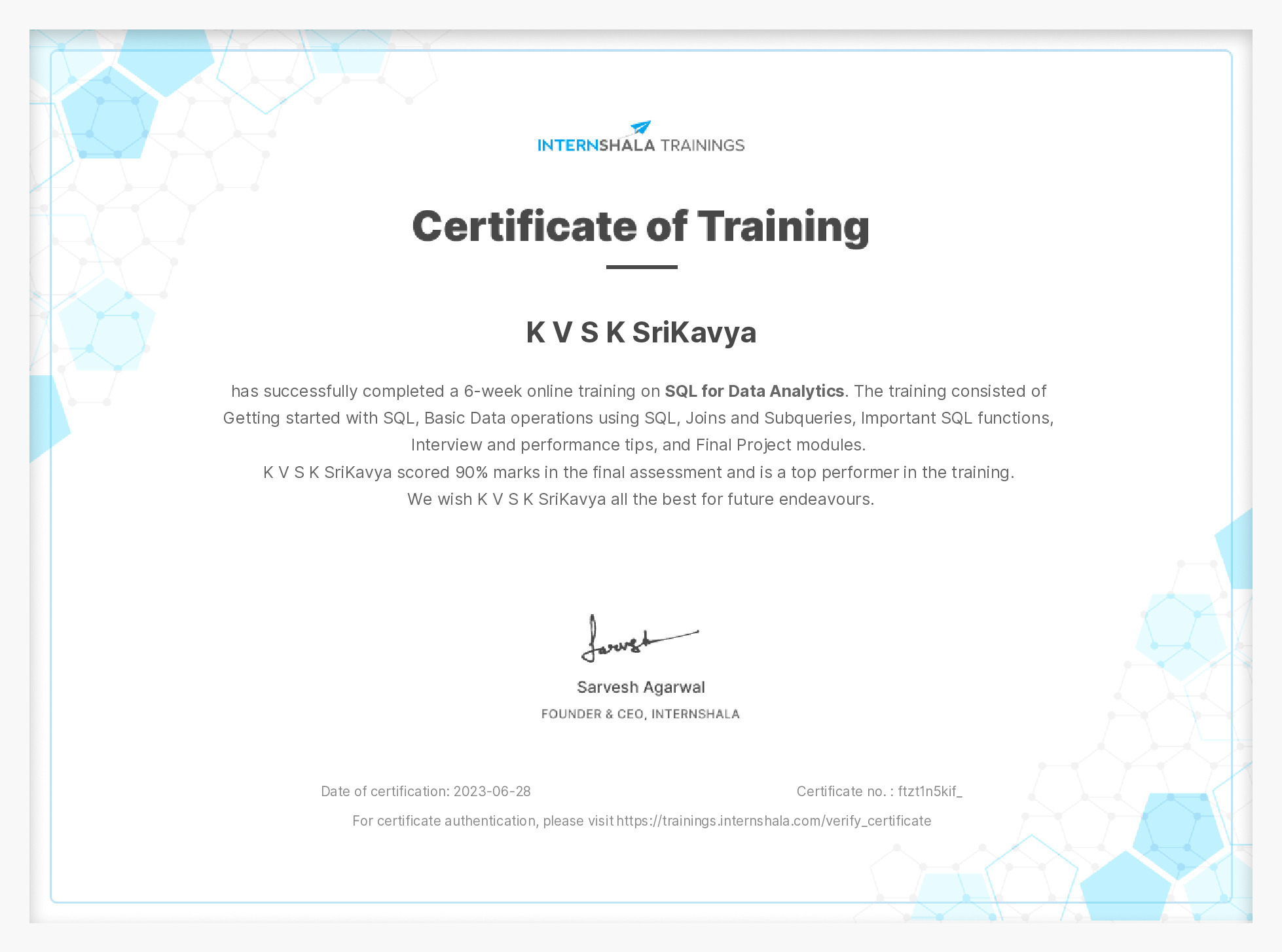 Certificate of completion