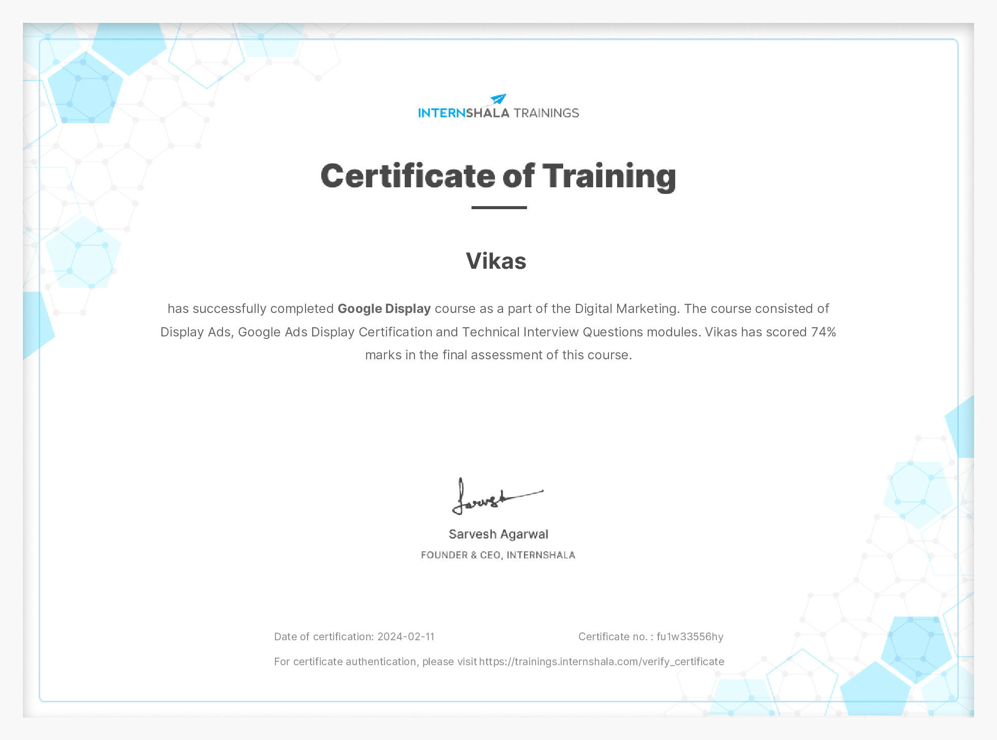 Certificate of completion