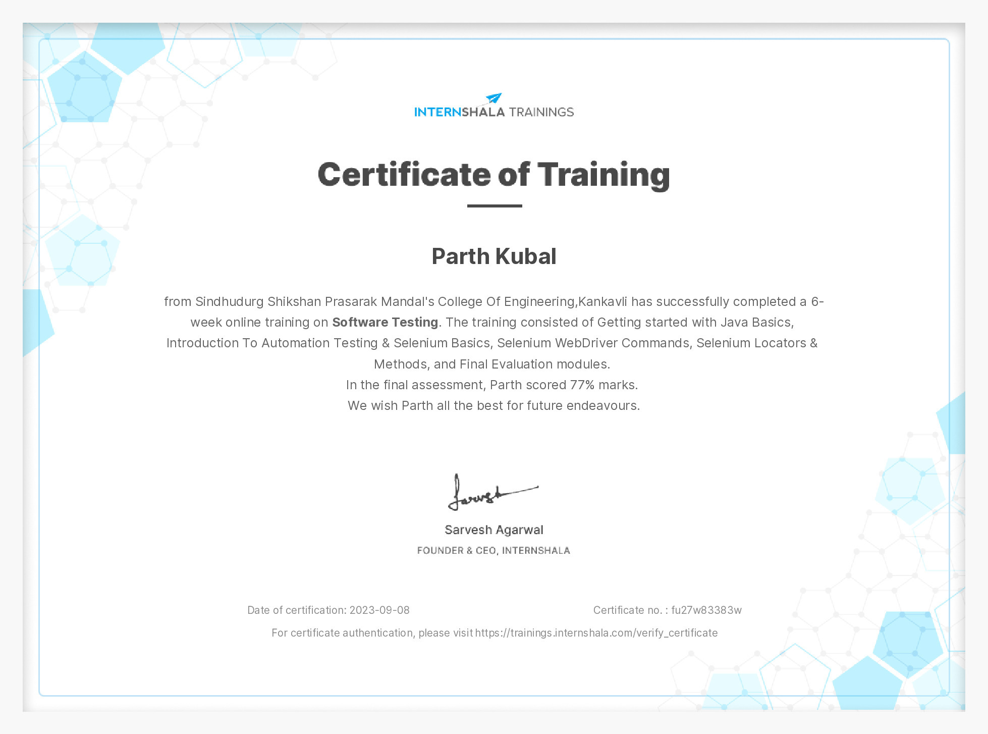 Certificate of completion