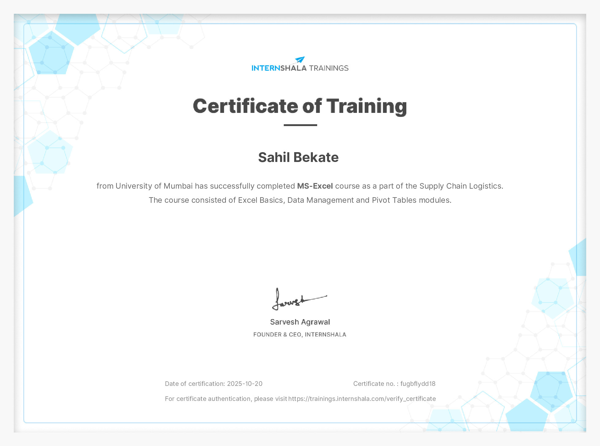 Certificate of completion