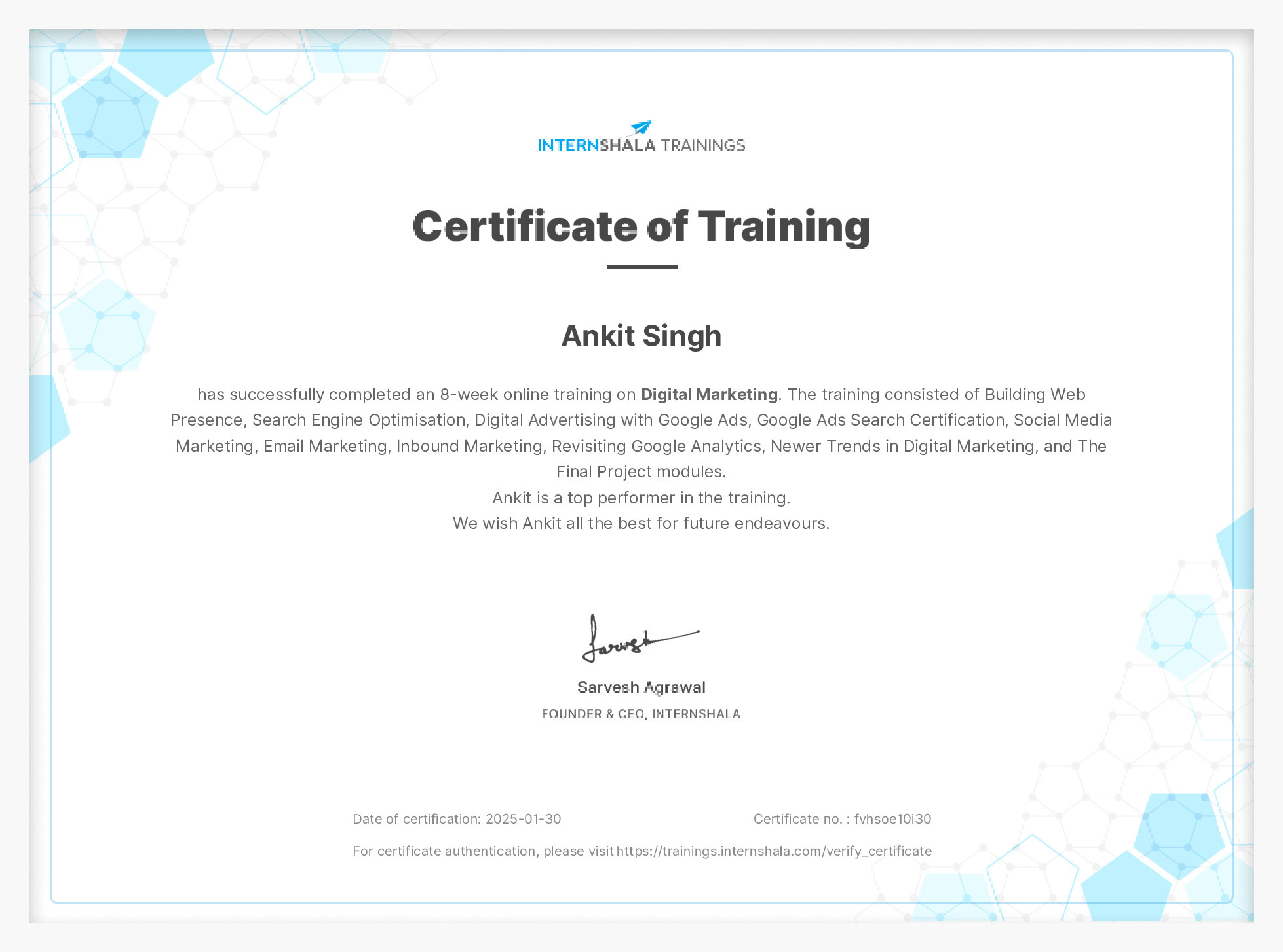 Certificate of completion