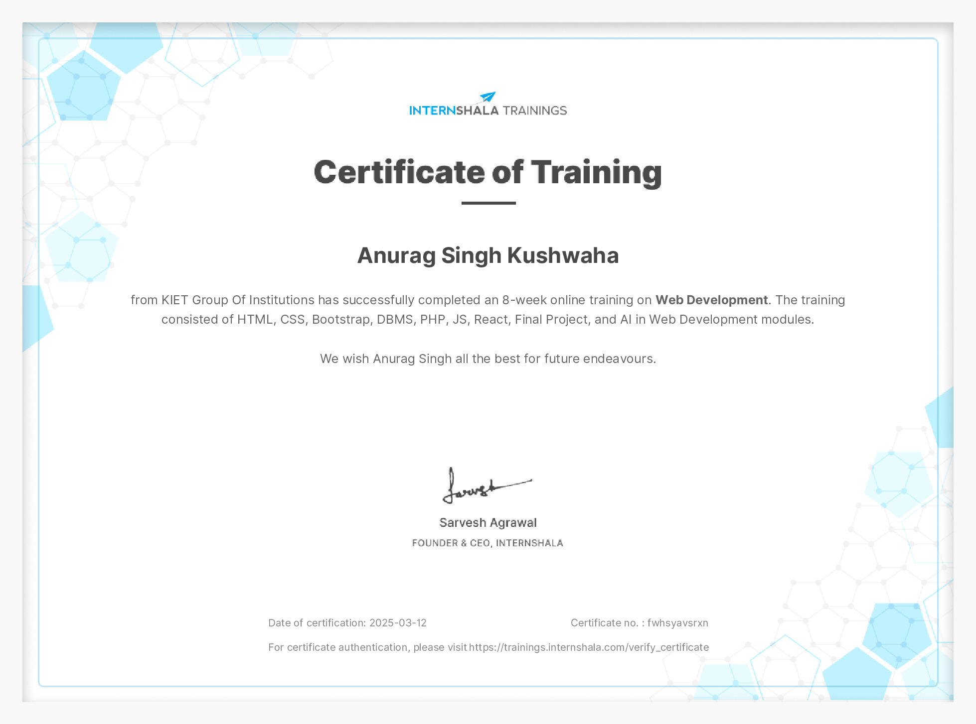 Certificate of completion