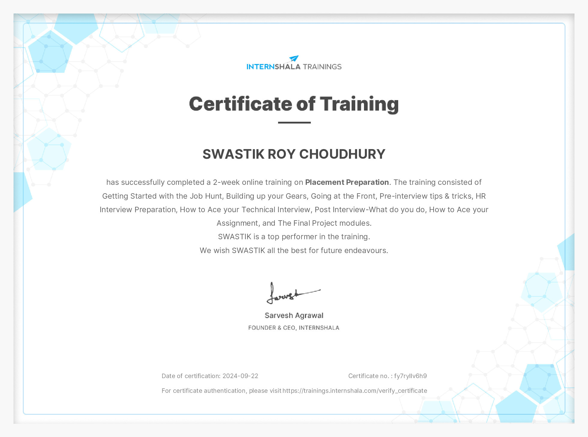 Certificate of completion