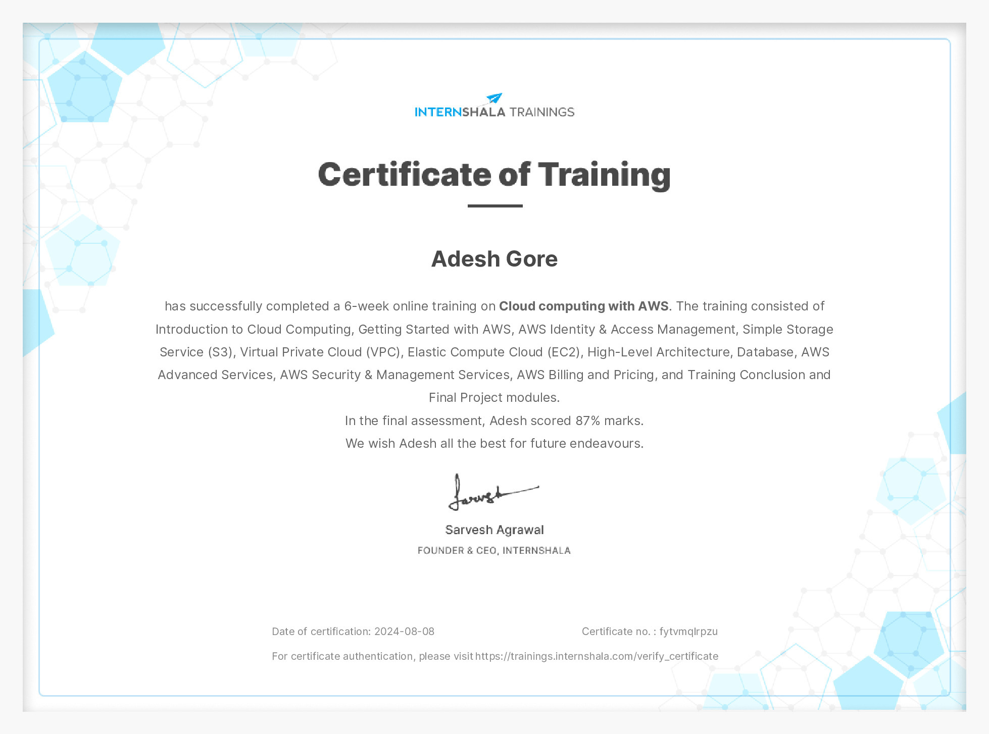 Certificate of completion