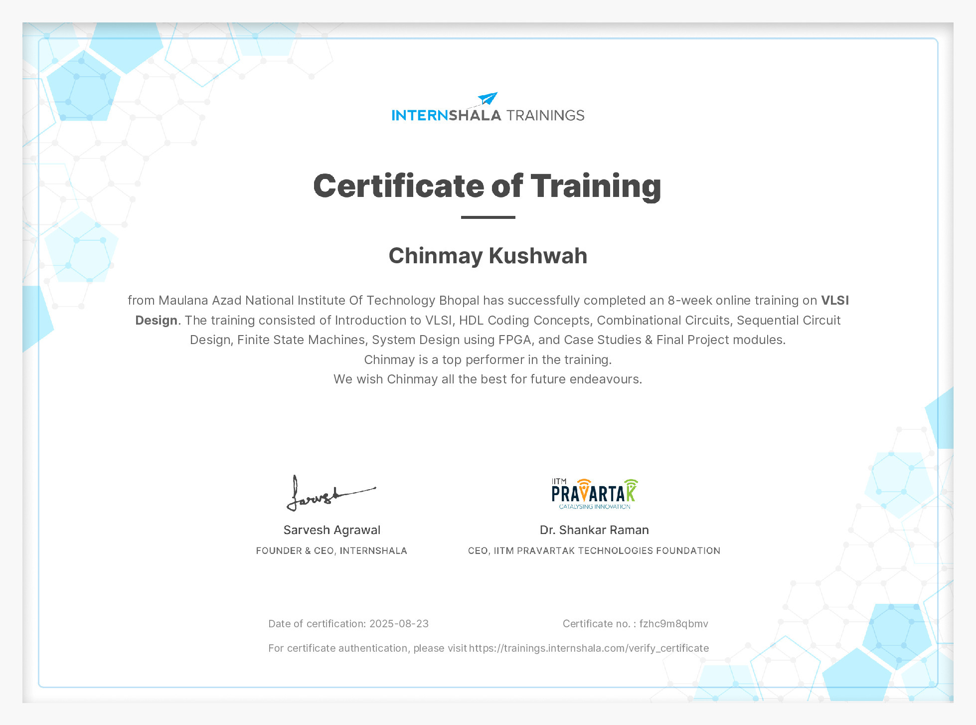 Certificate of completion