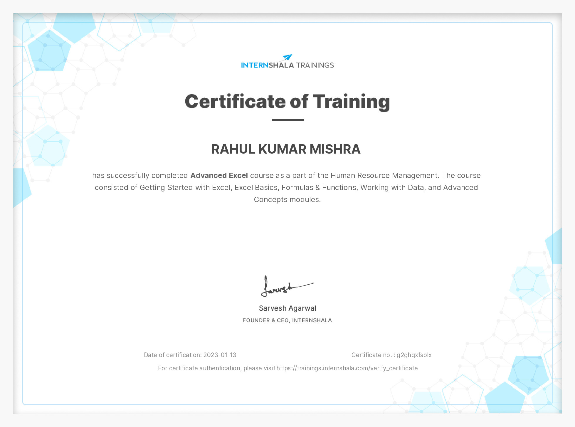 Certificate of completion