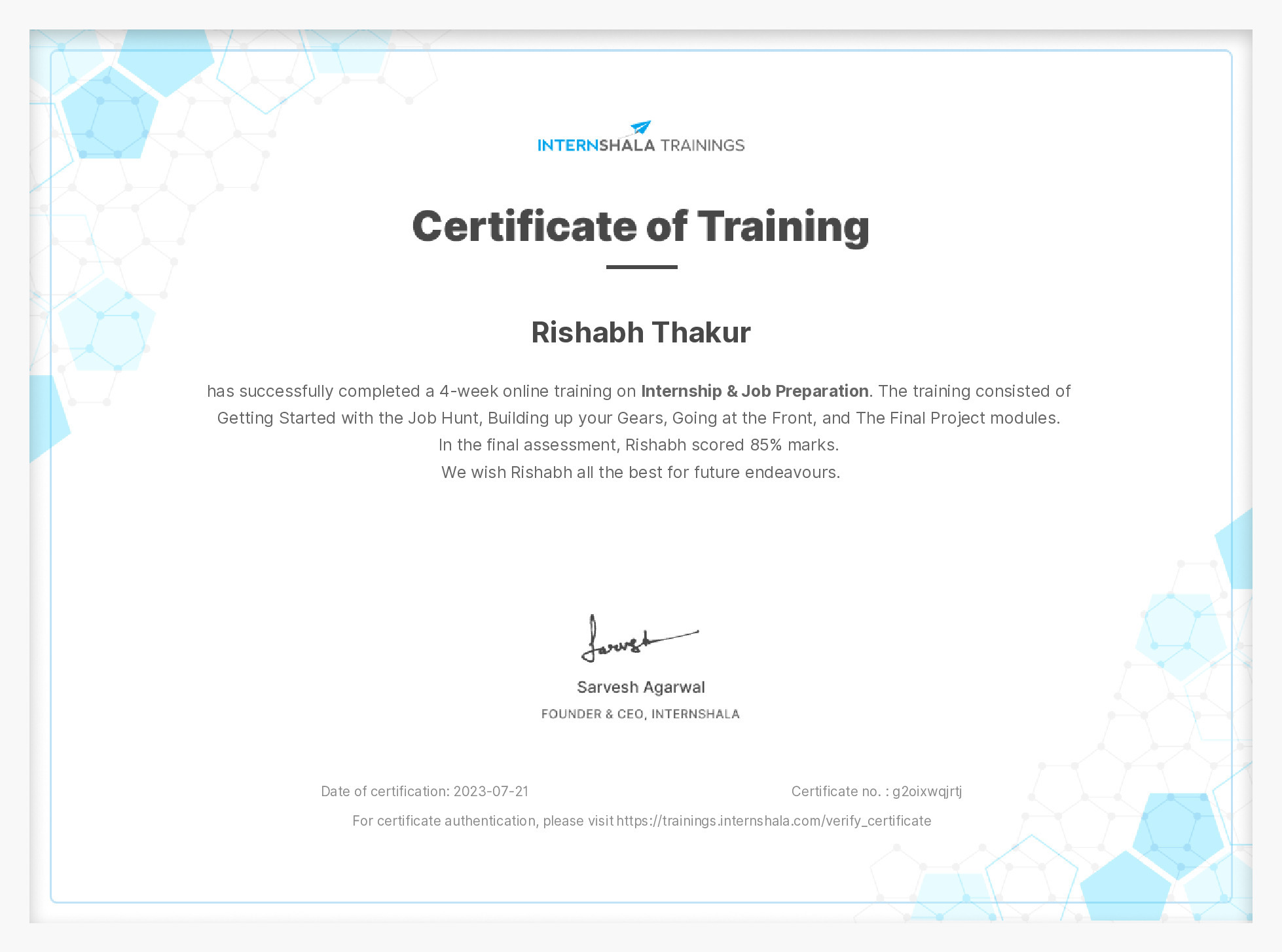 Certificate of completion