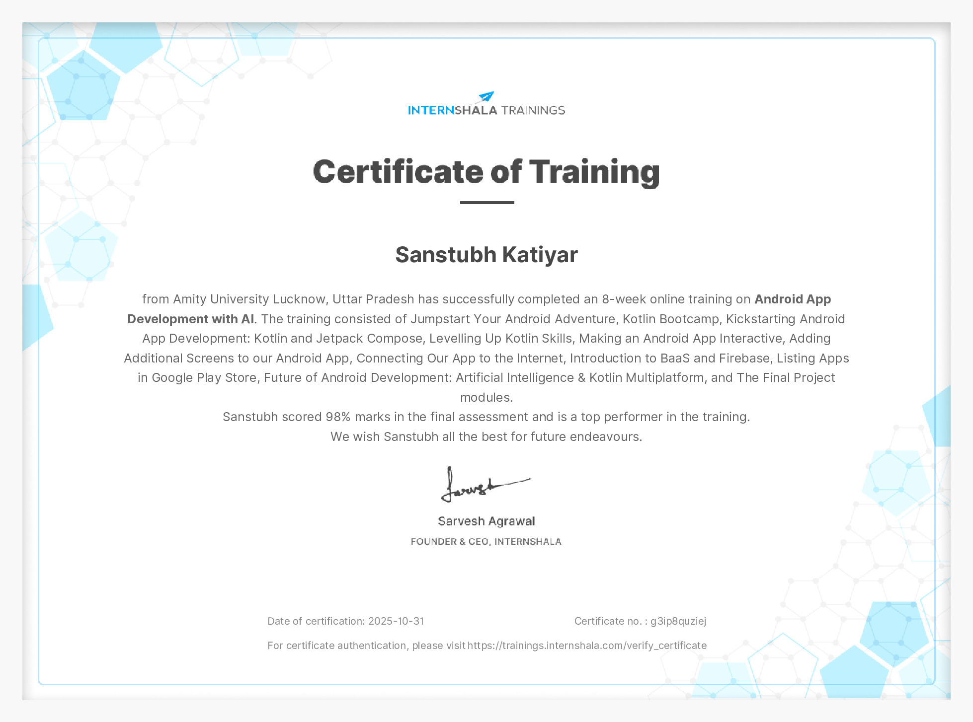 Certificate of completion