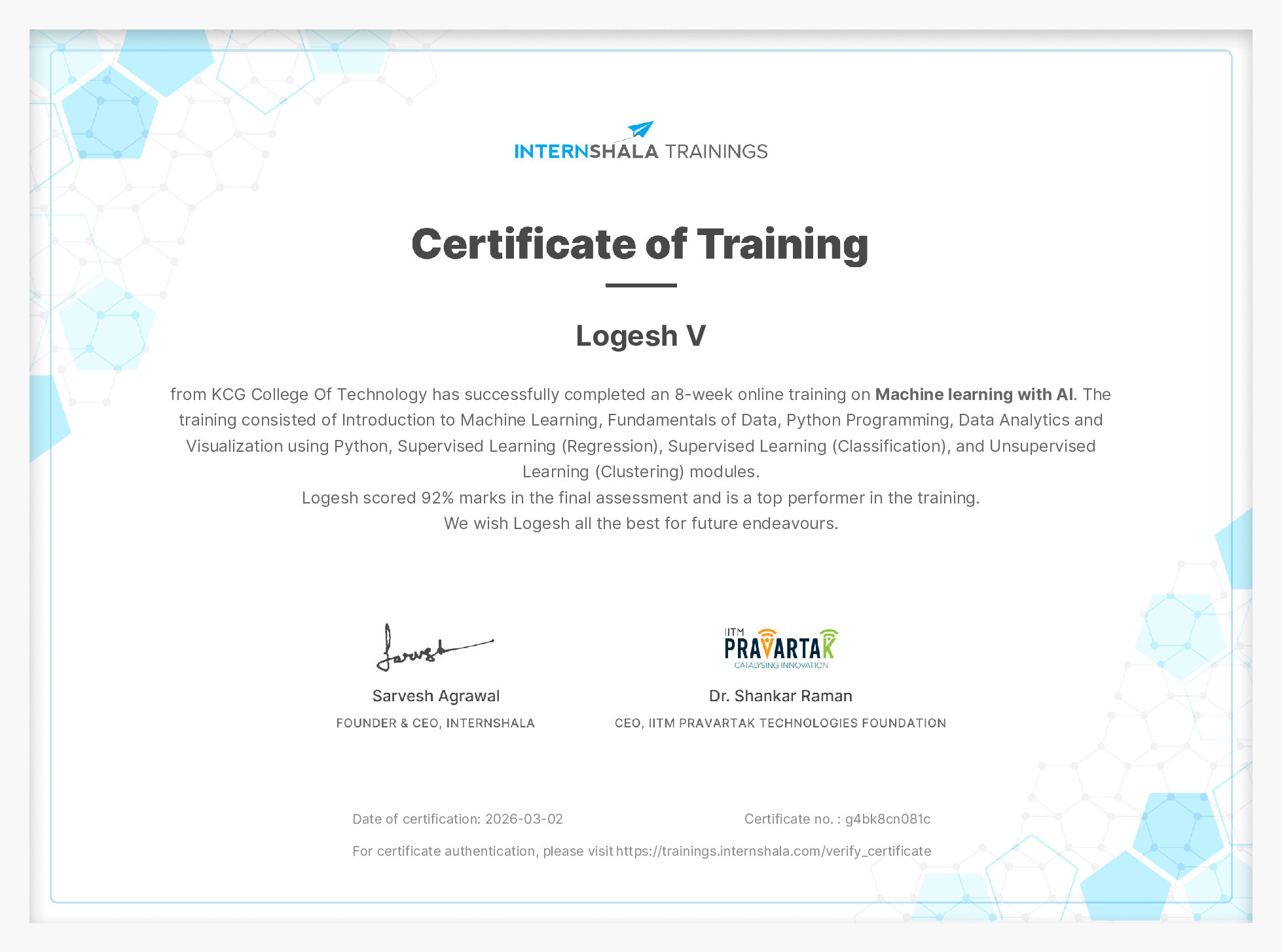 Certificate of completion