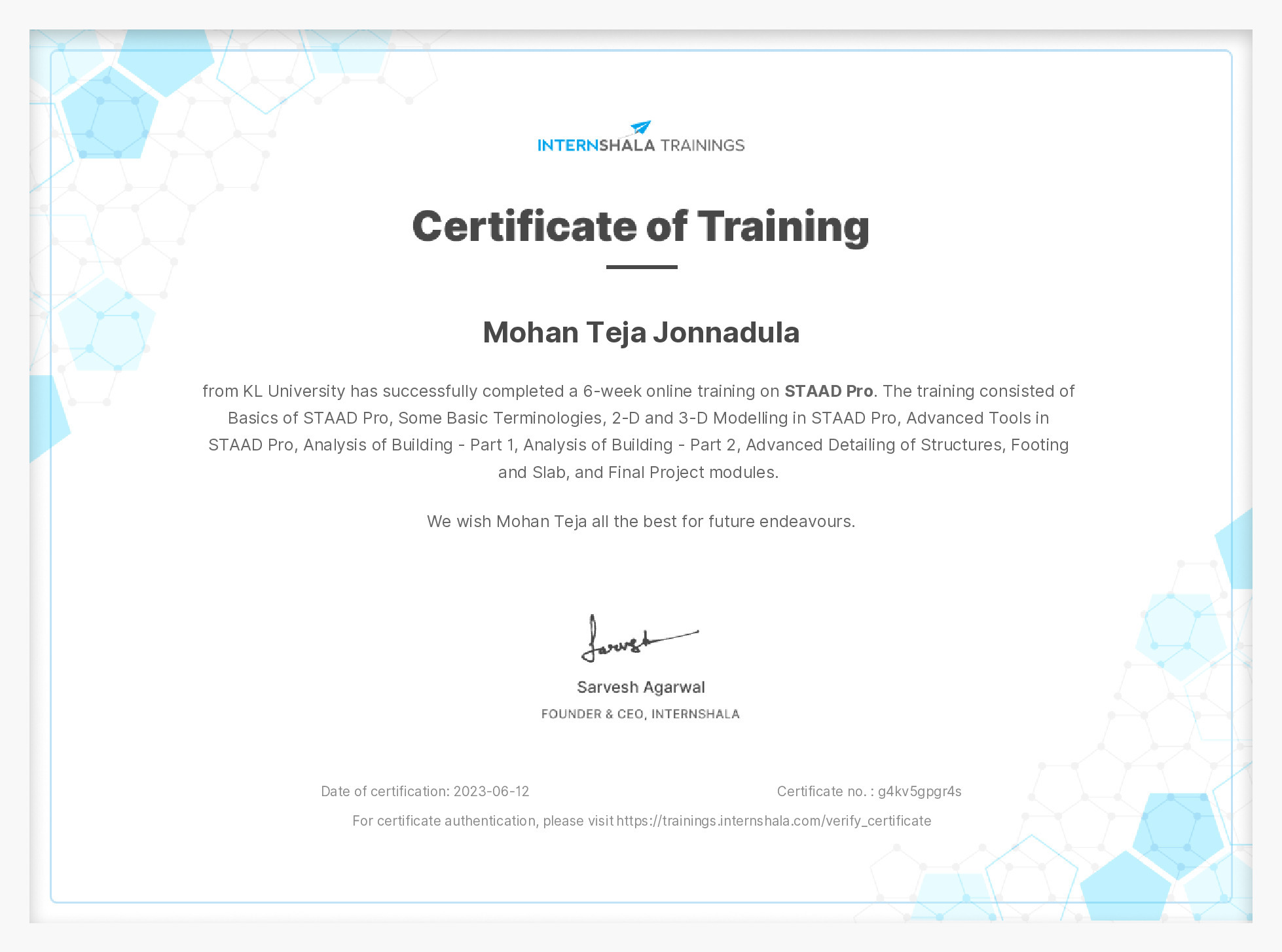 Certificate of completion