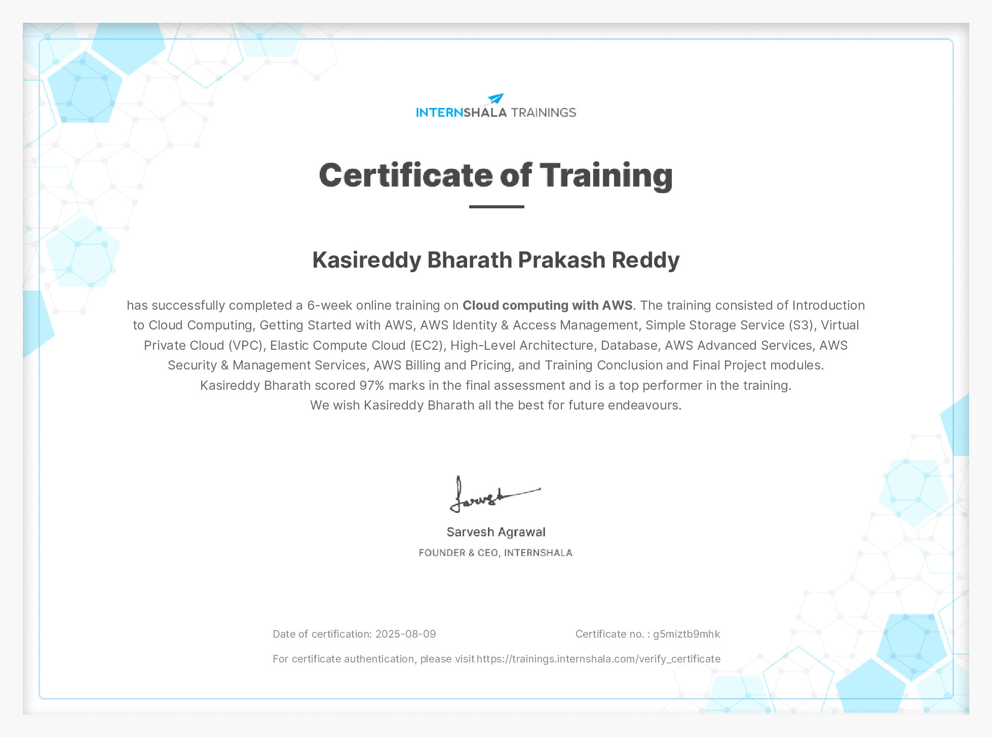 Certificate of completion