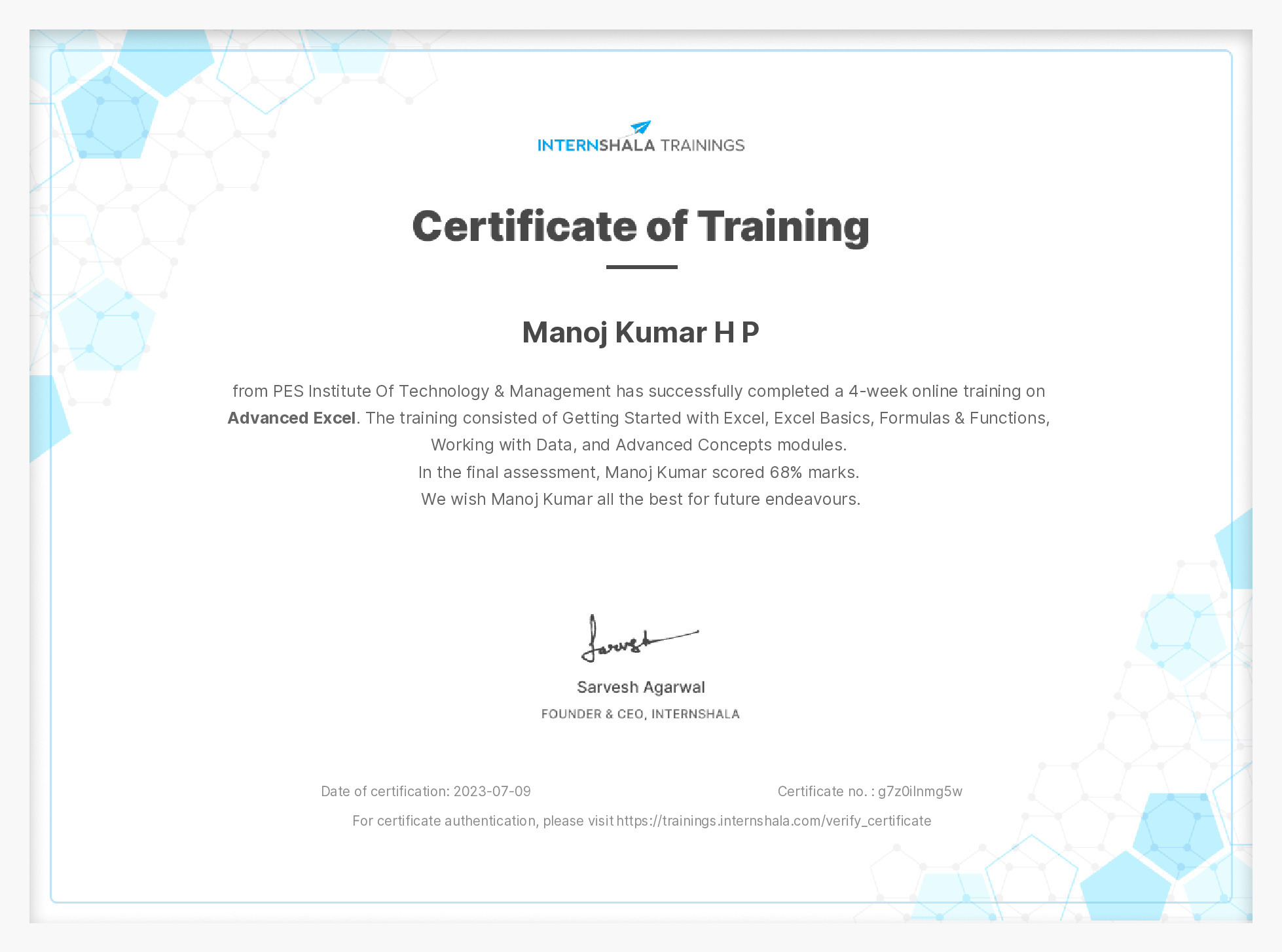 Certificate of completion