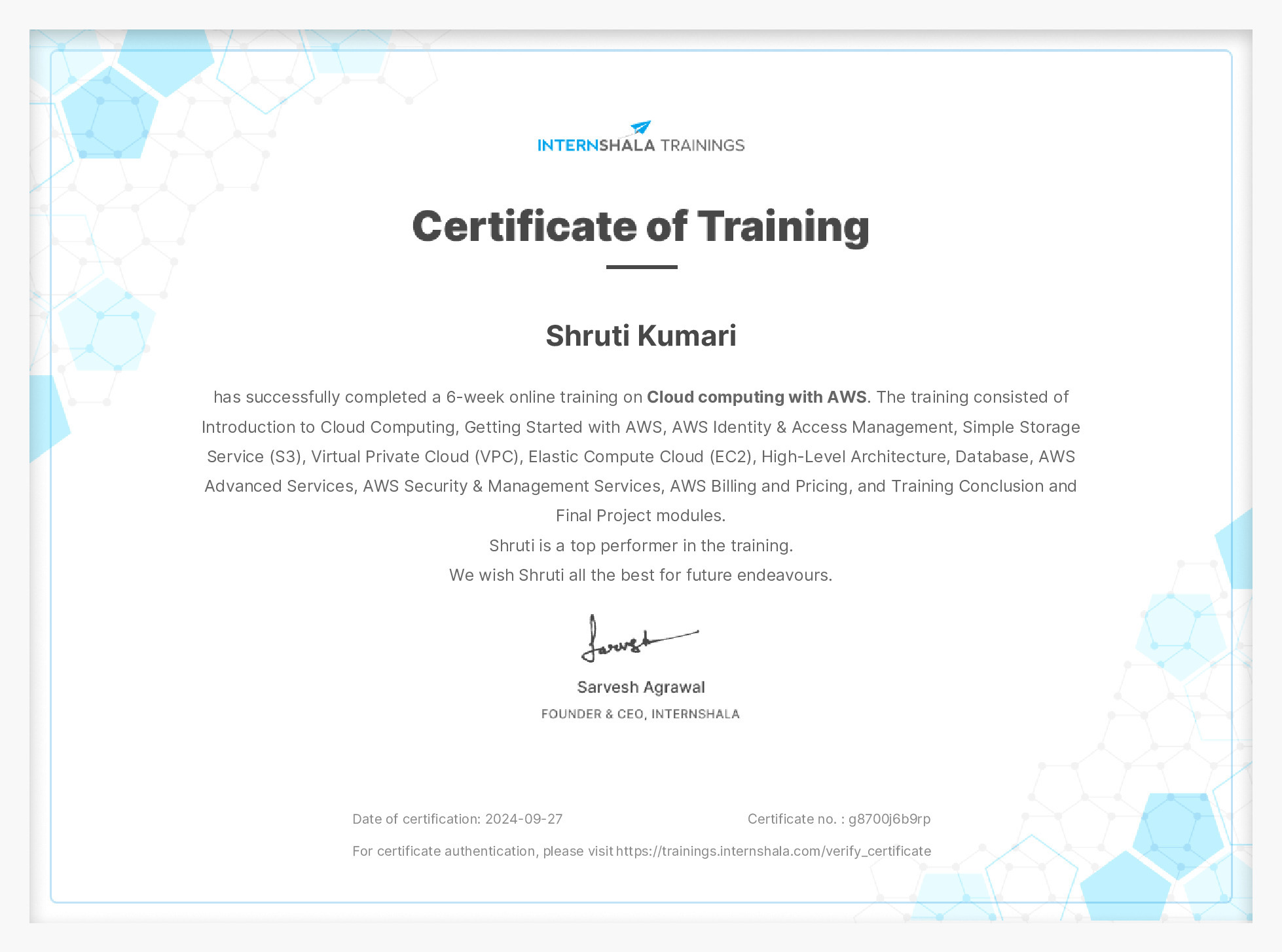 Certificate of completion