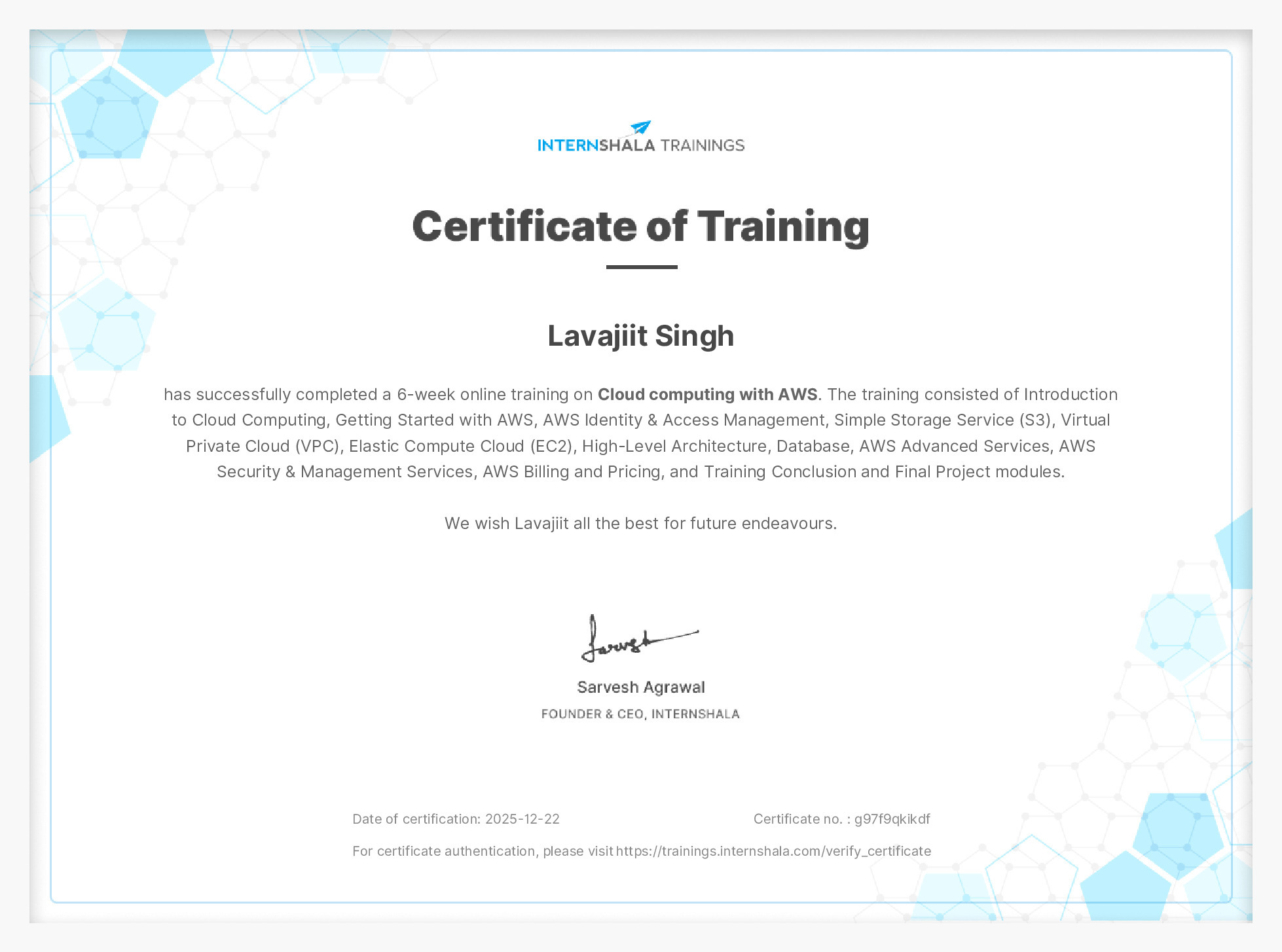 Certificate of completion