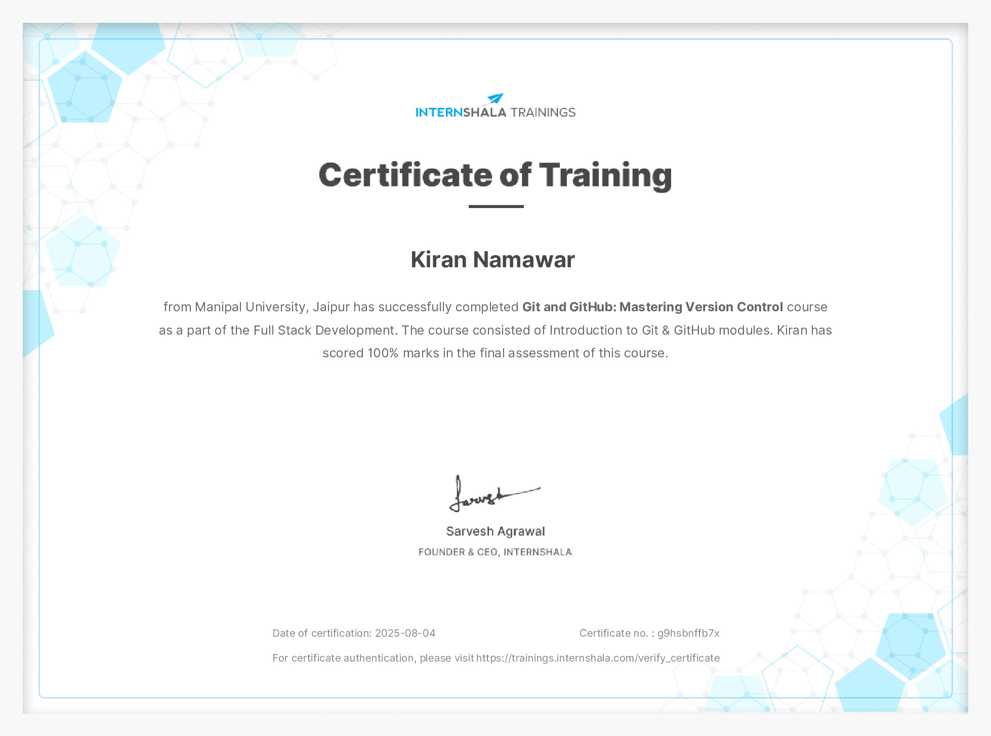 Certificate of completion