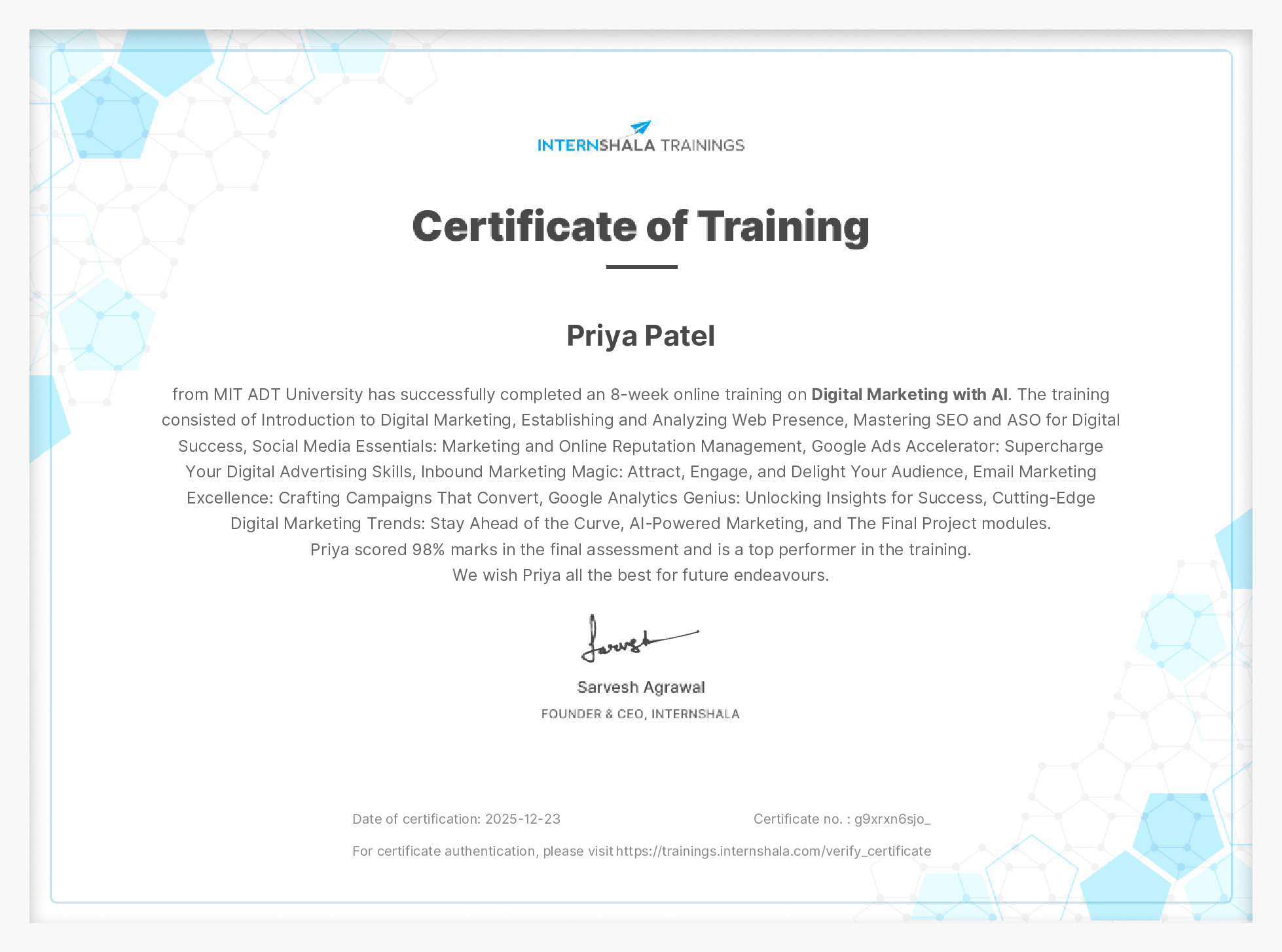 Certificate of completion