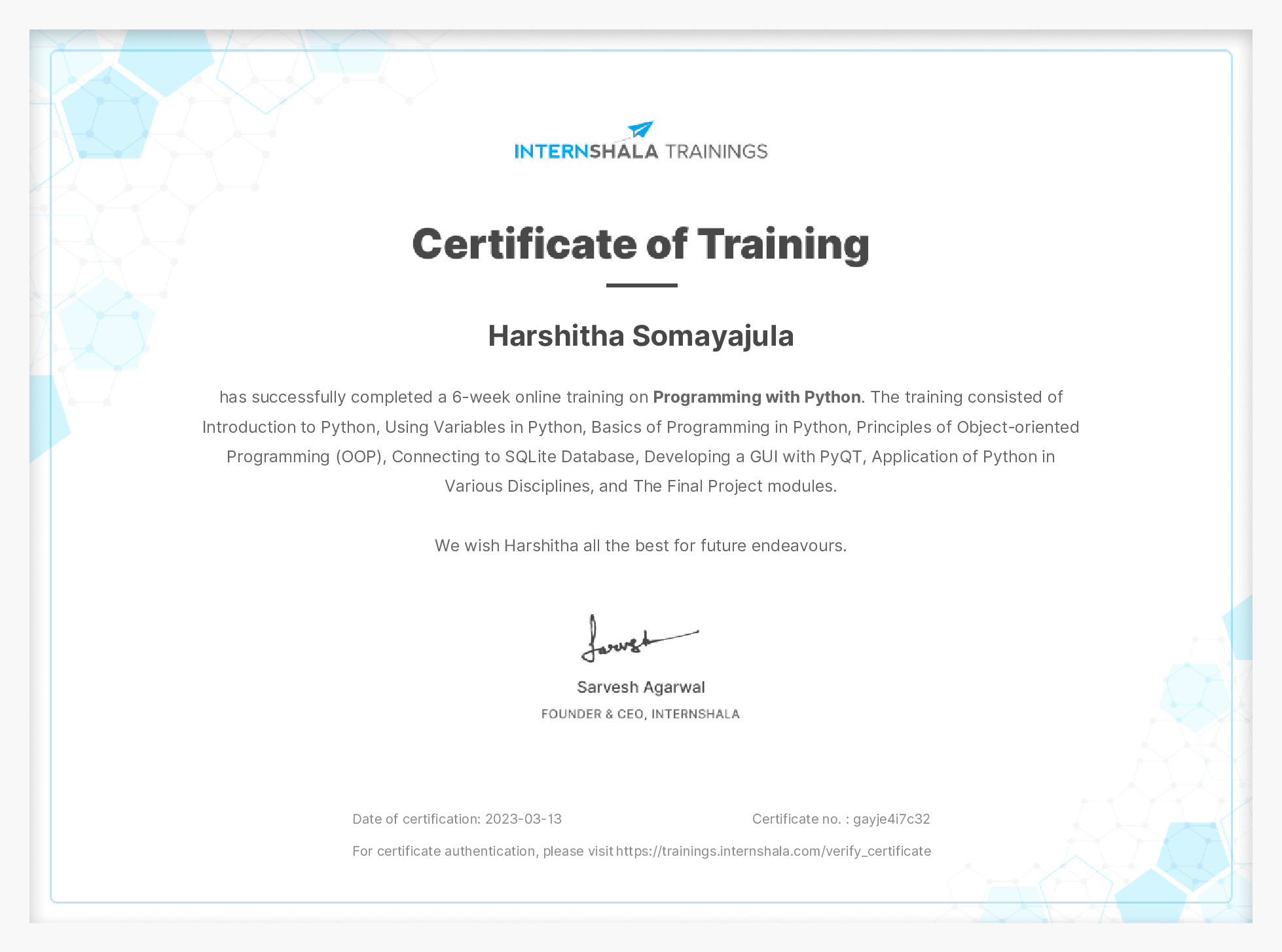 Certificate of completion