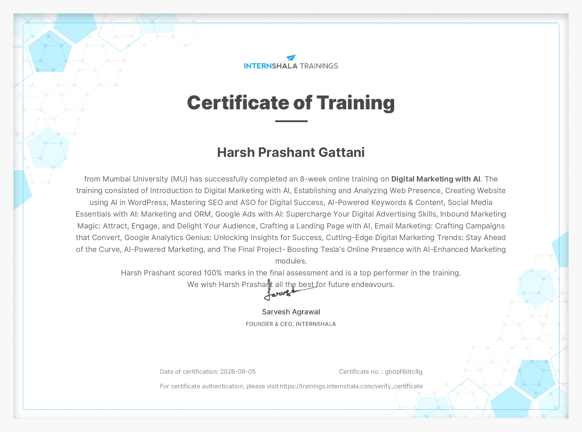 Certificate of completion