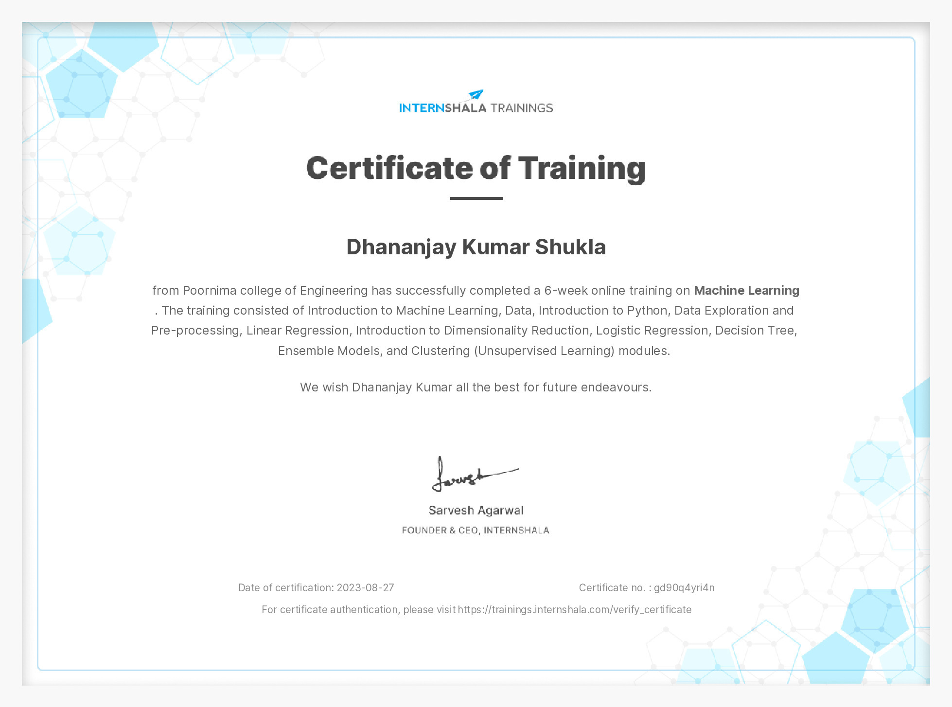 Certificate of completion