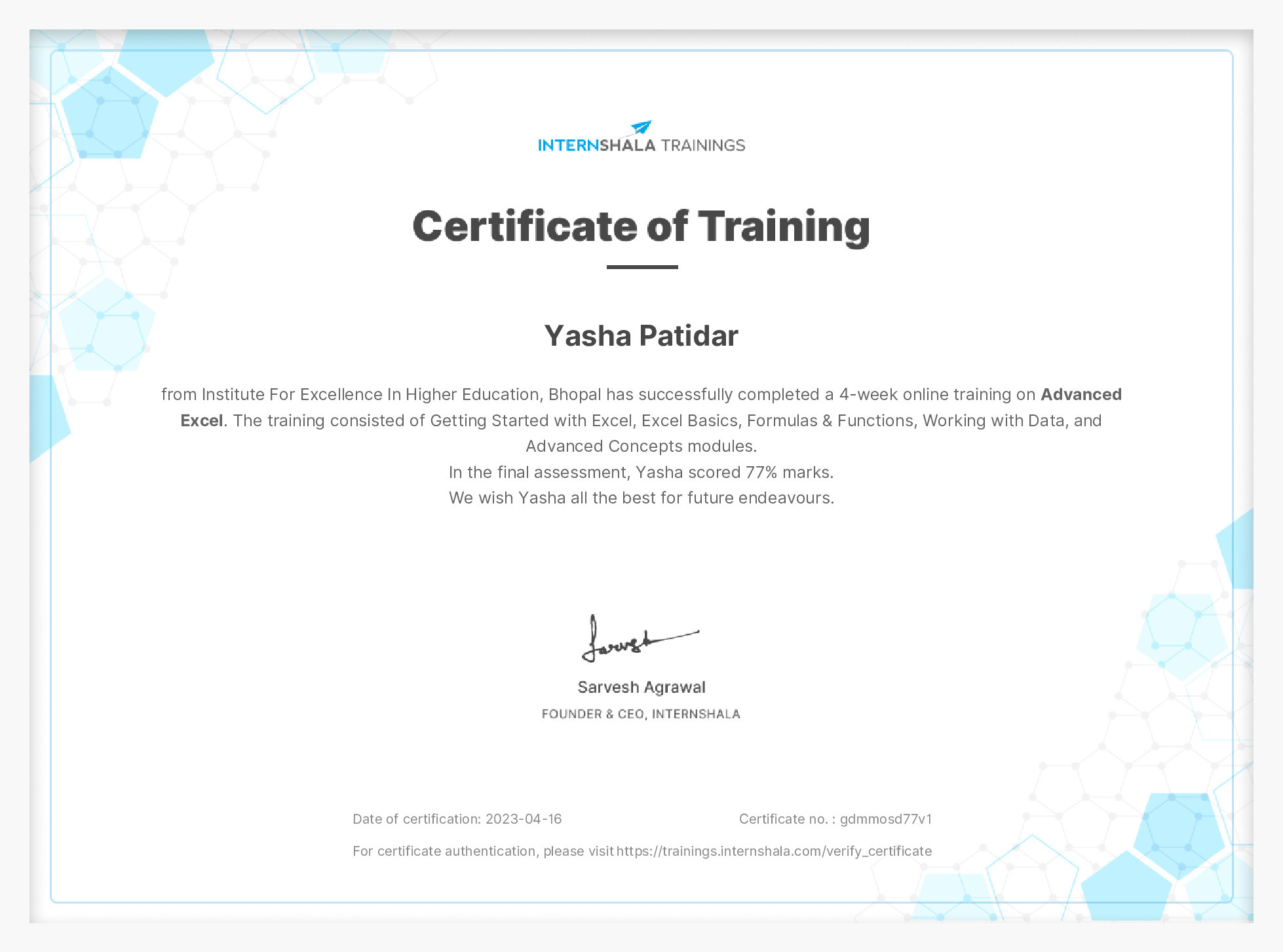 Certificate of completion