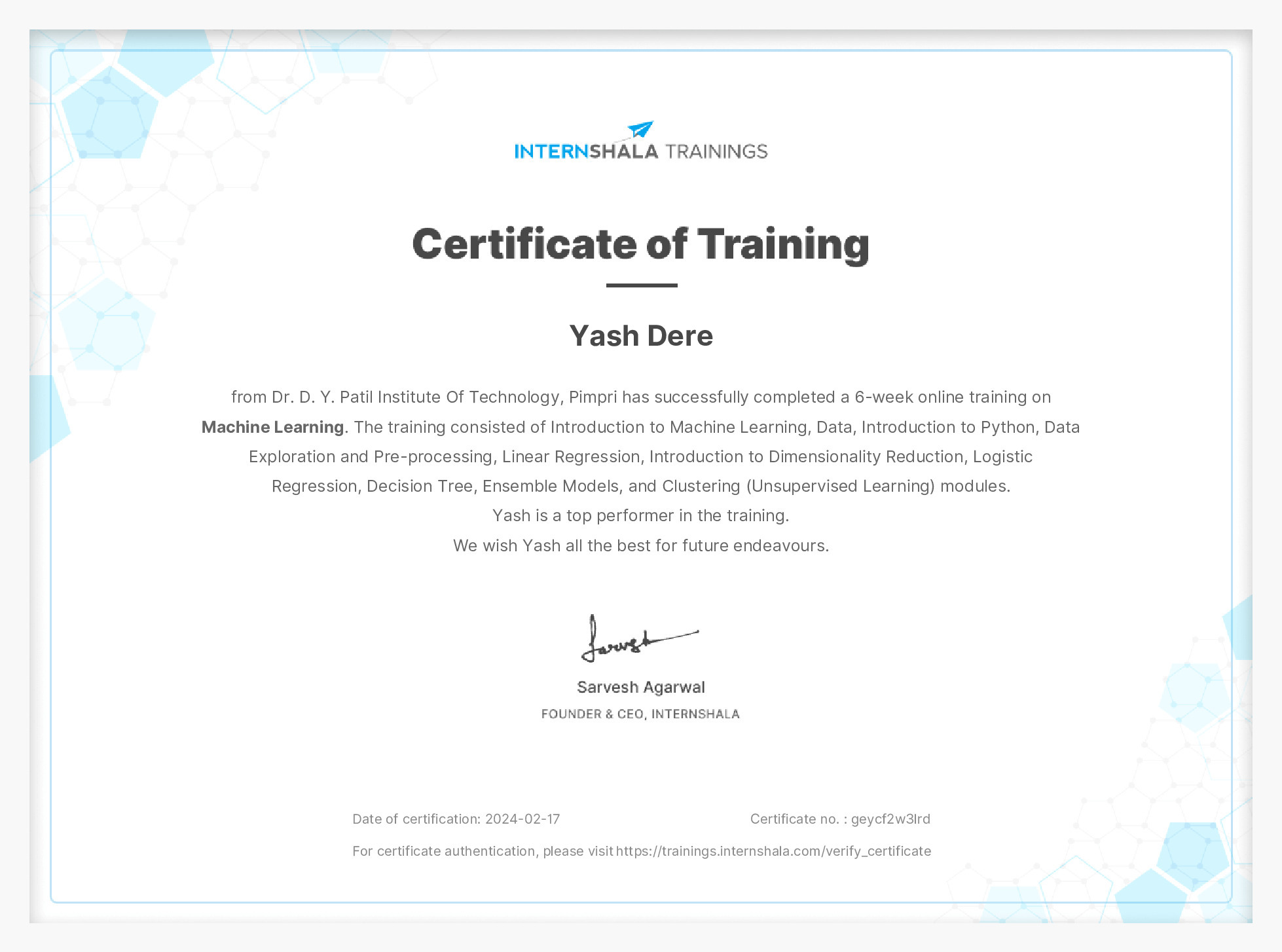 Certificate of completion