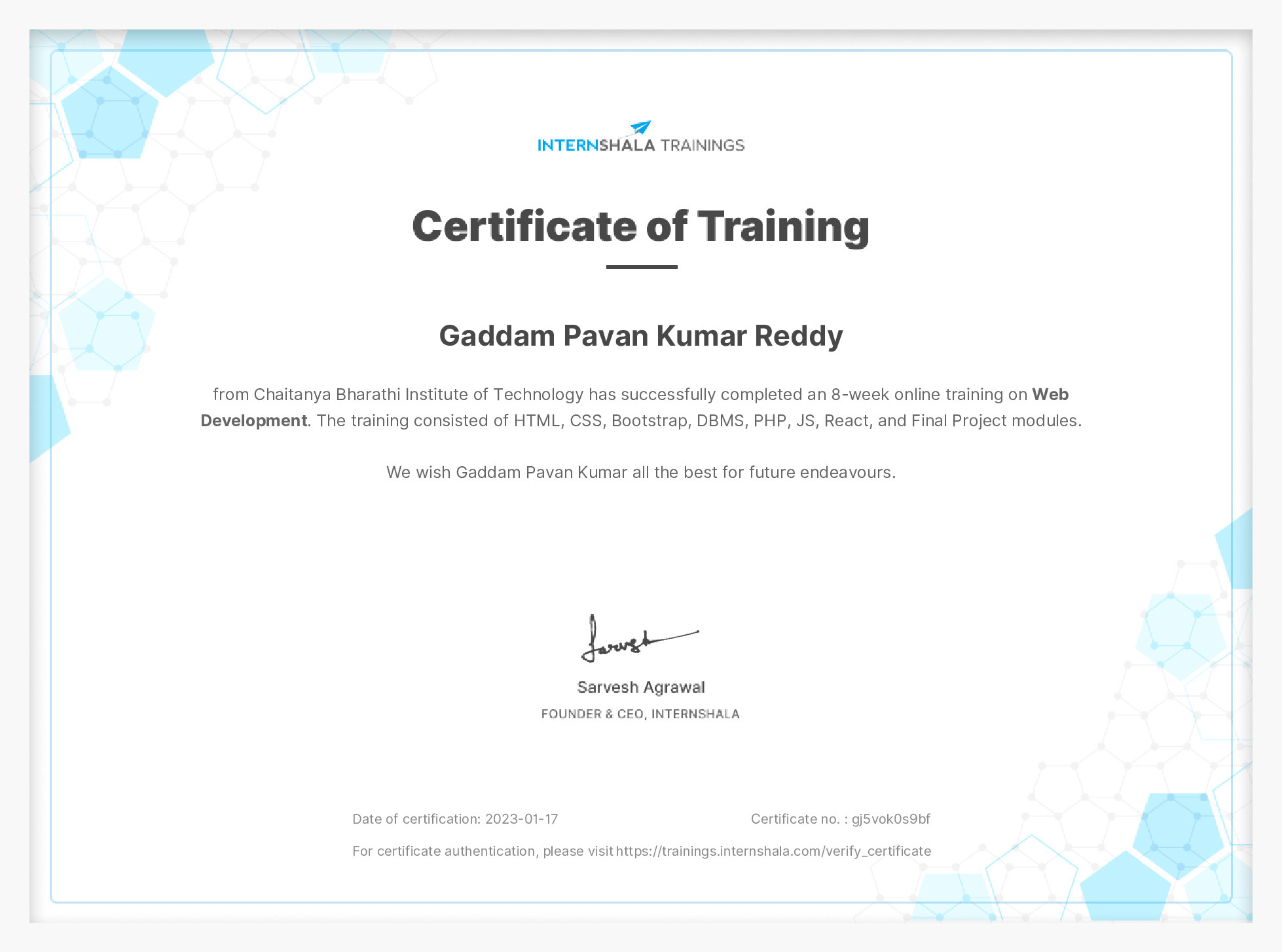 Certificate of completion