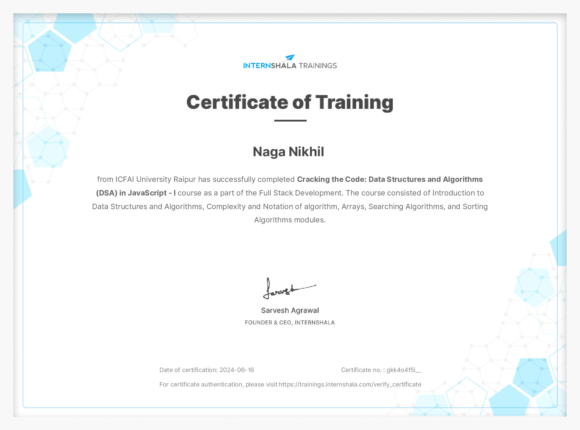 Certificate of completion