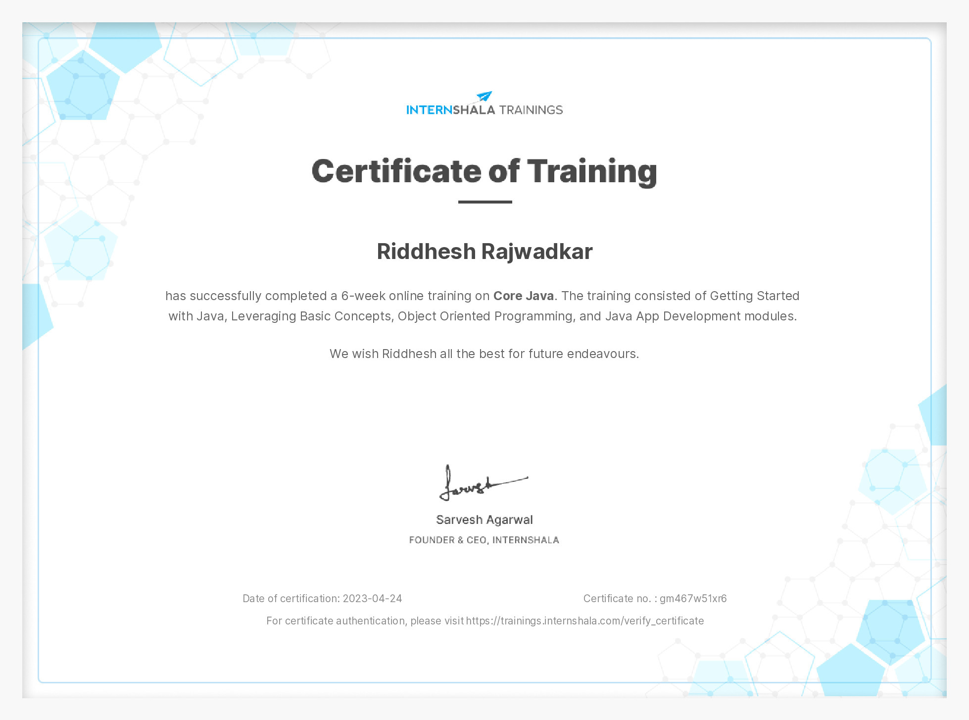 Certificate of completion