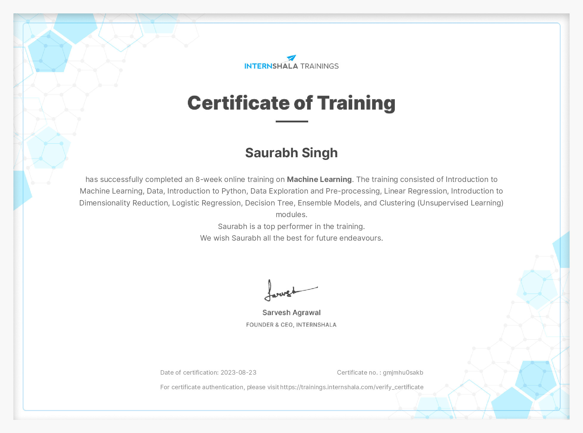 Certificate of completion