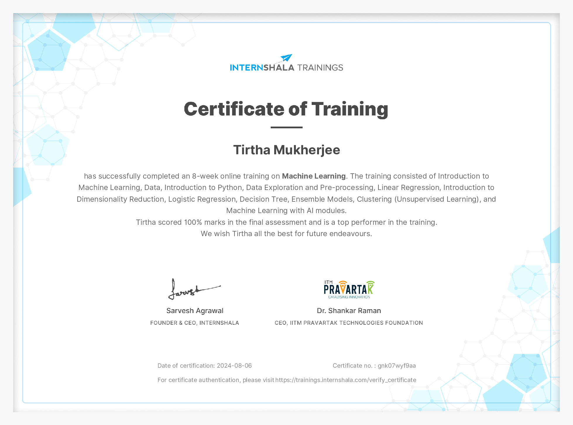Certificate of completion