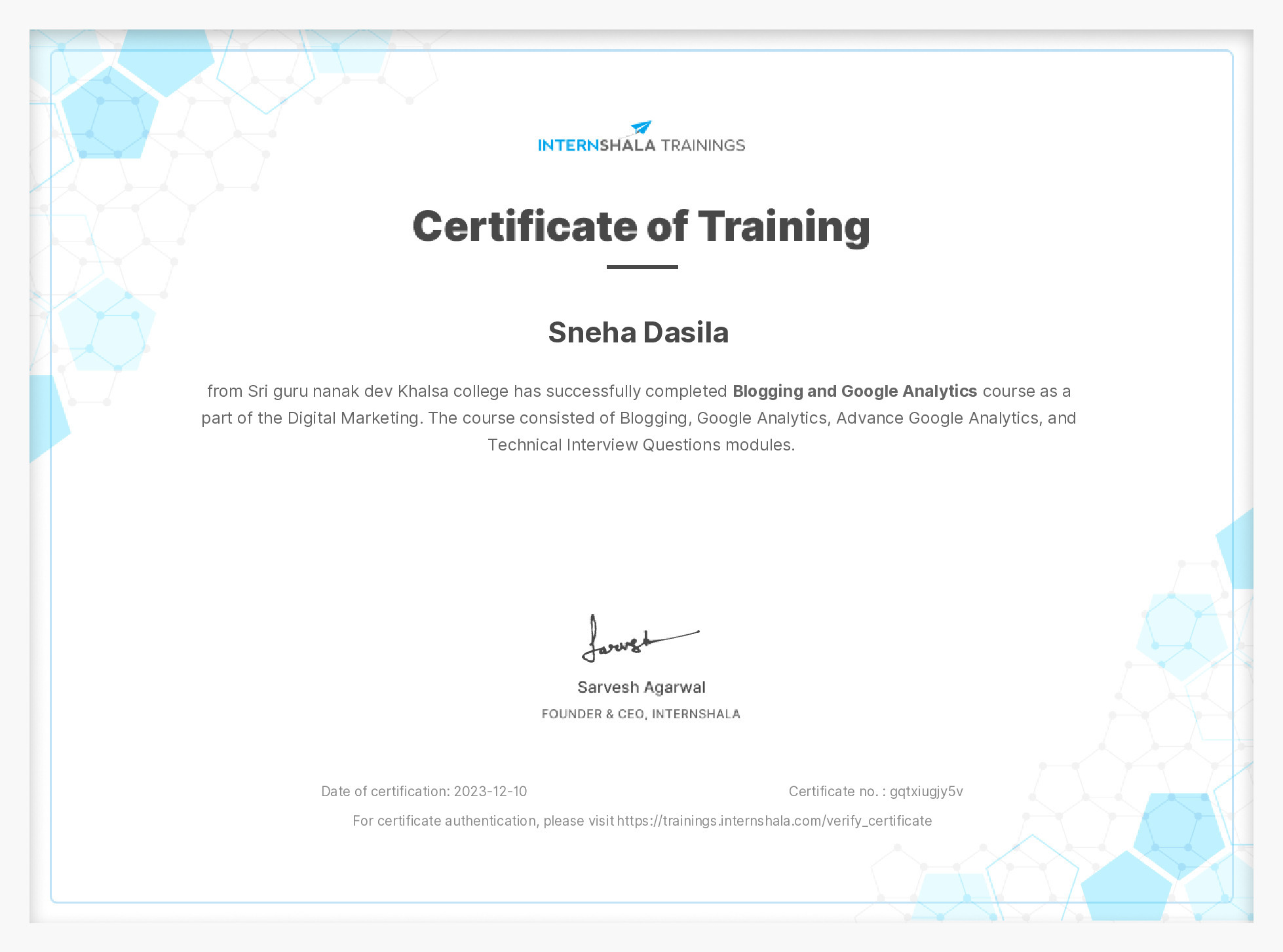 Certificate of completion
