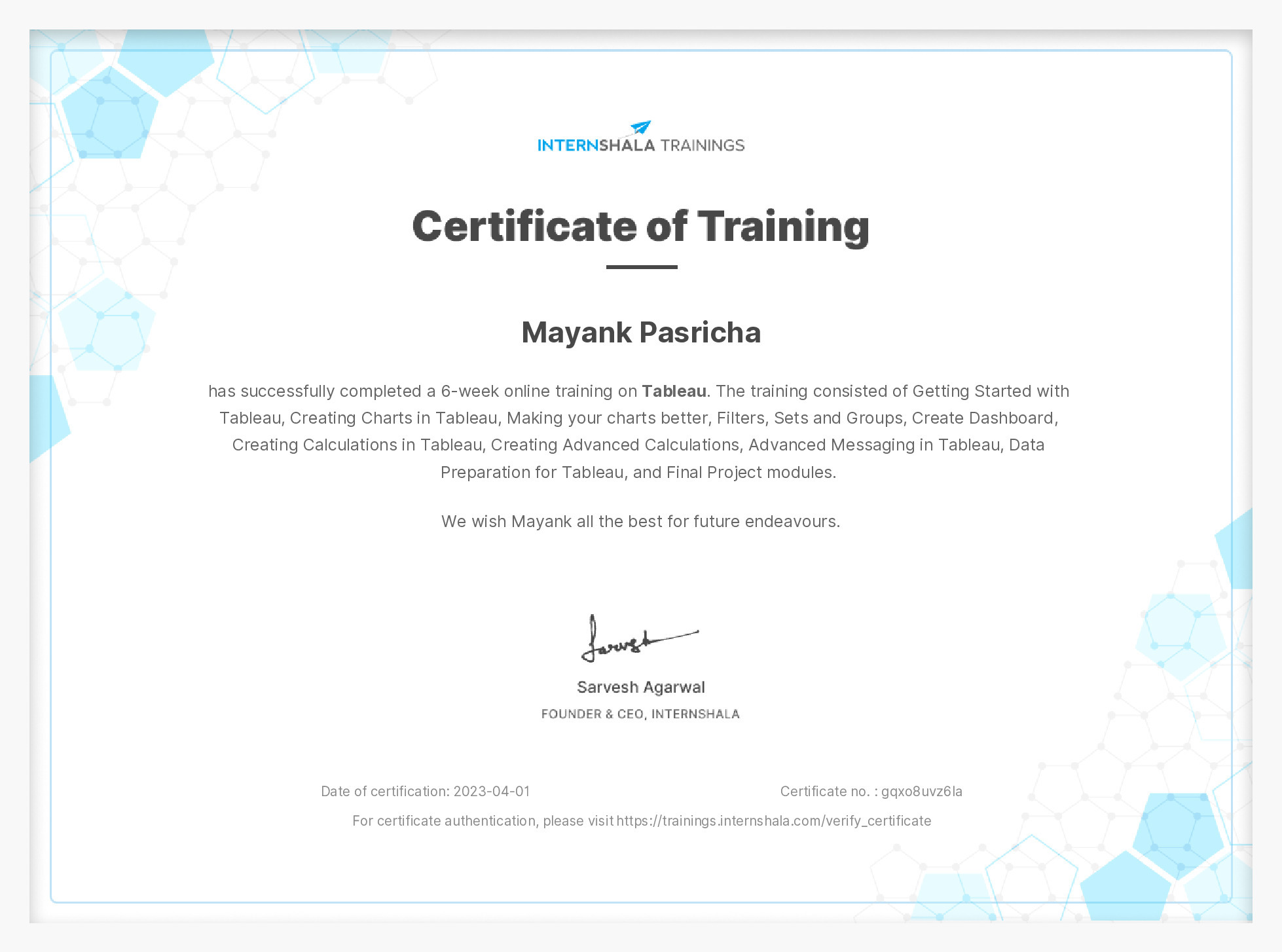Certificate of completion