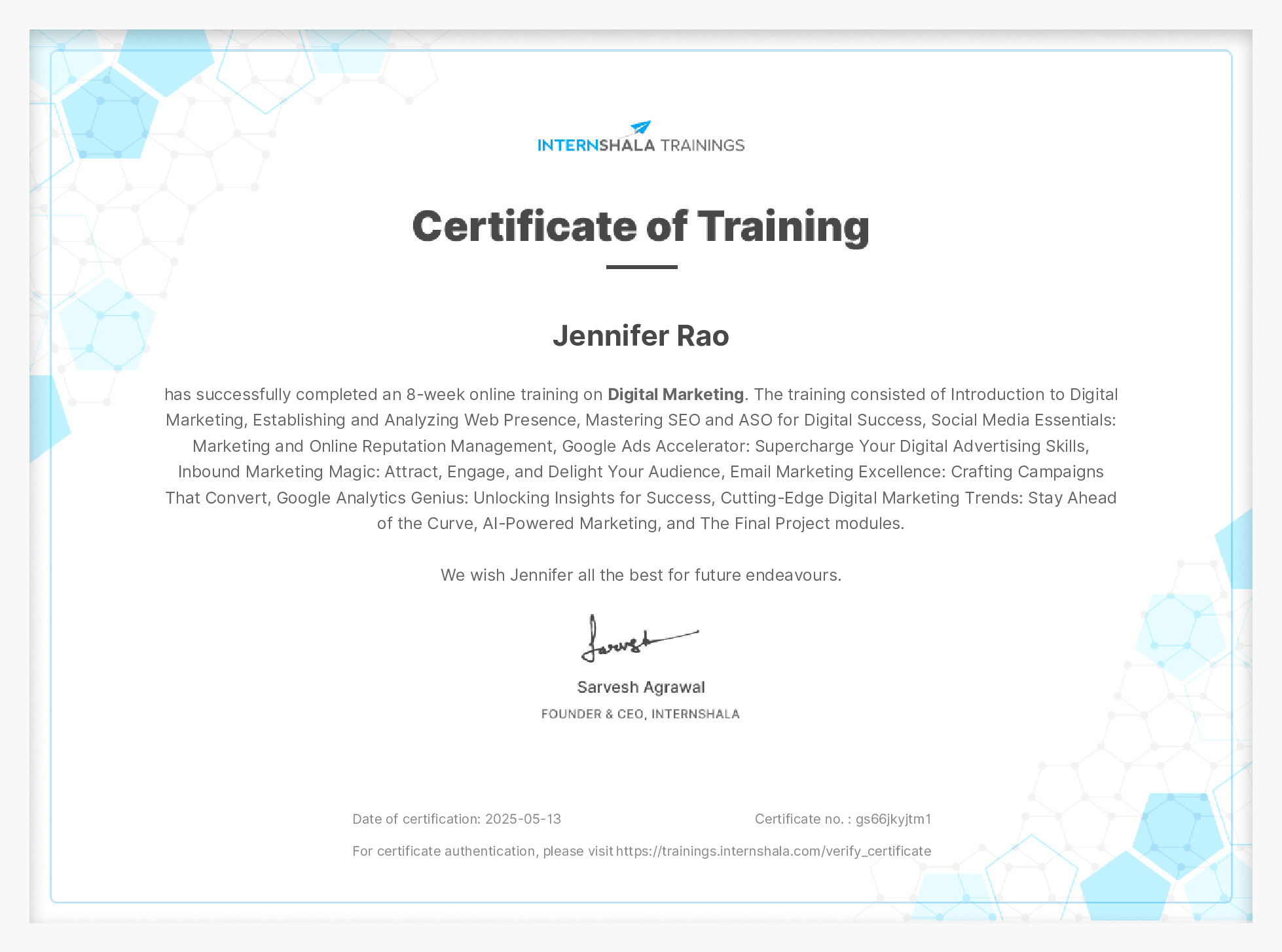 Certificate of completion