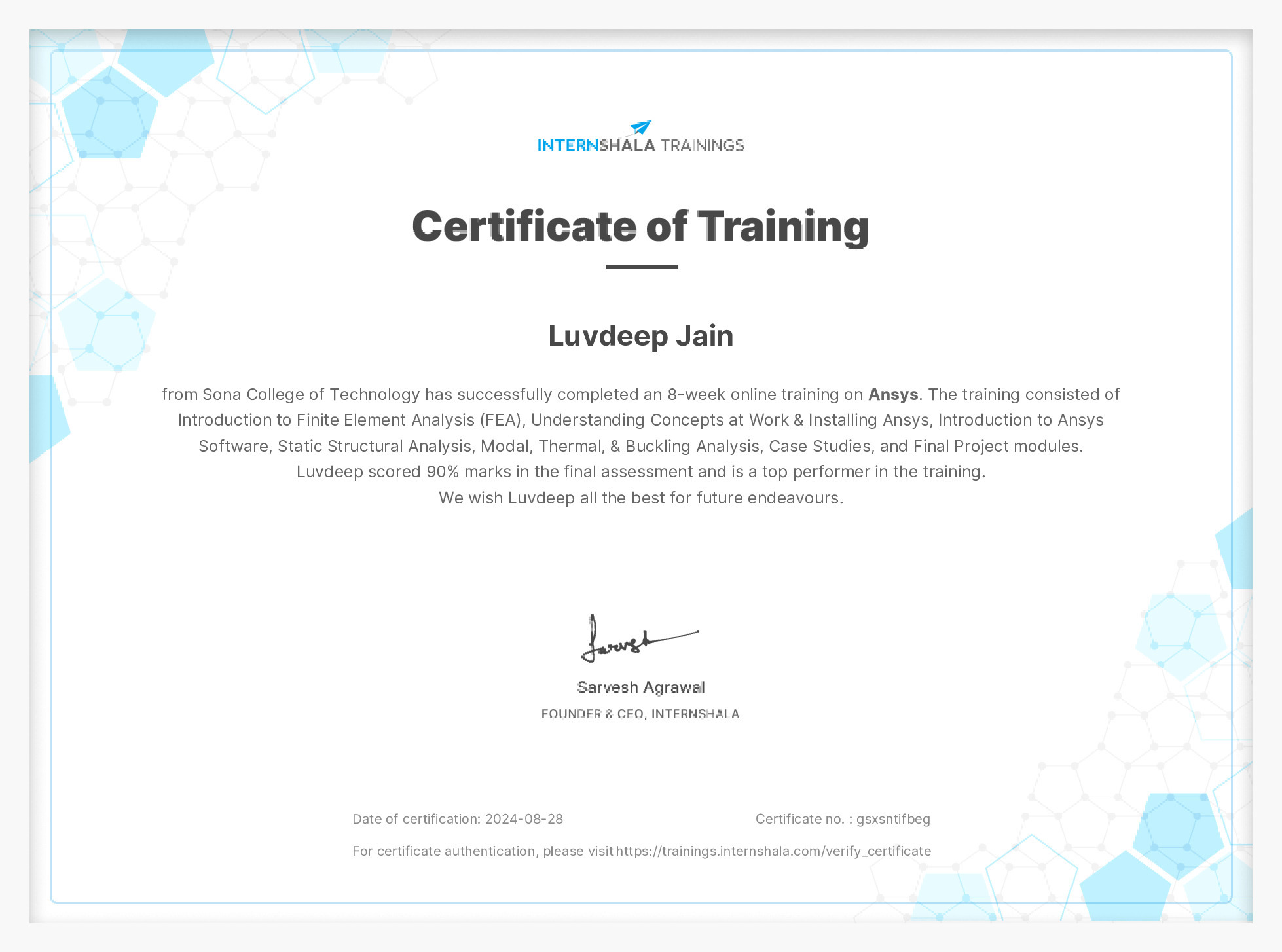 Certificate of completion