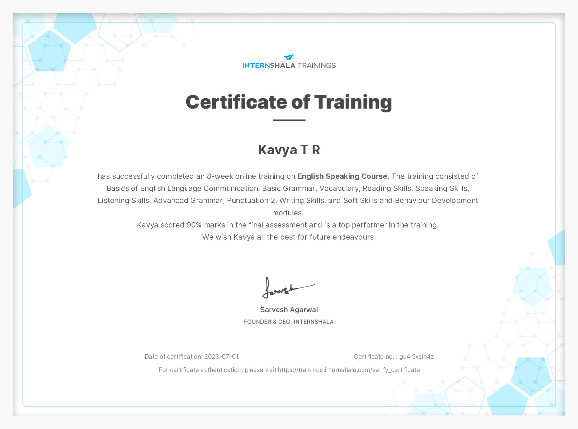 Certificate of completion