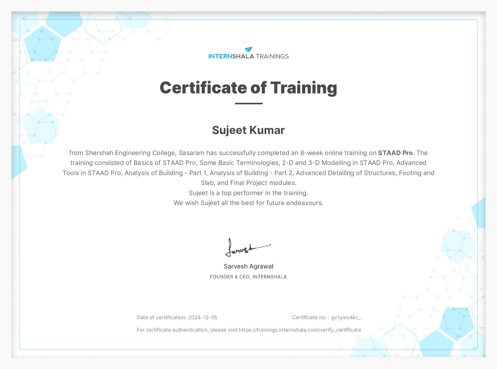 Certificate of completion