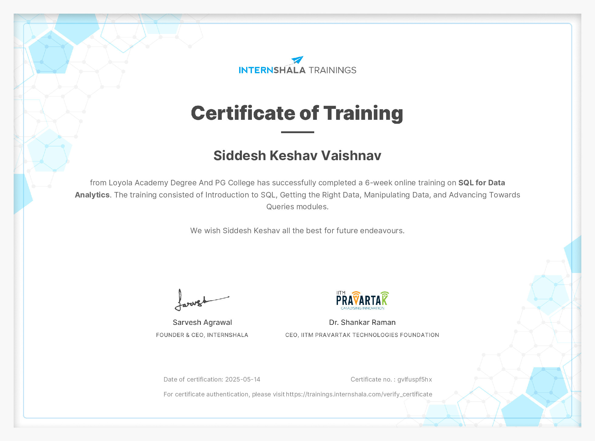 Certificate of completion
