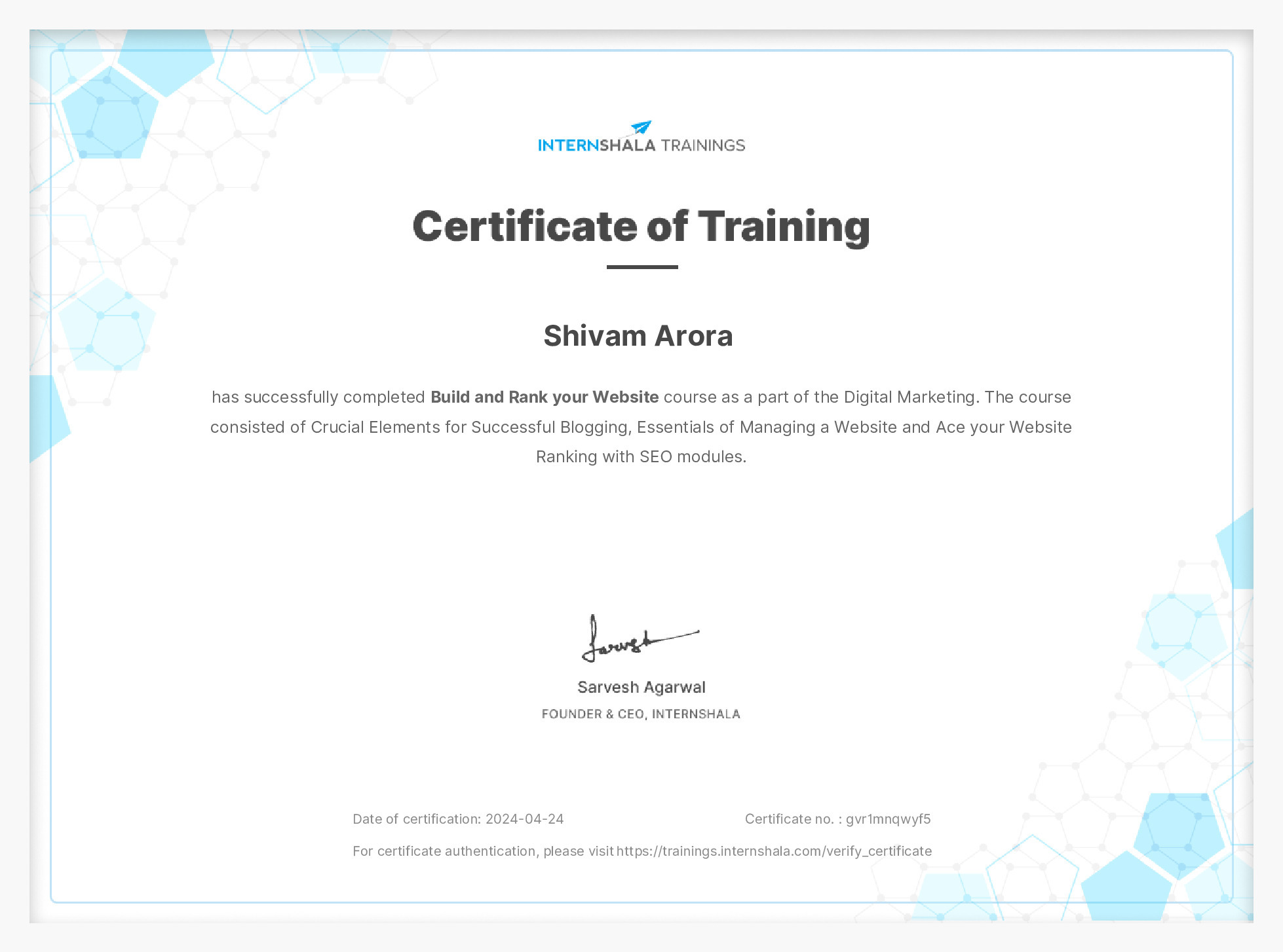 Certificate of completion