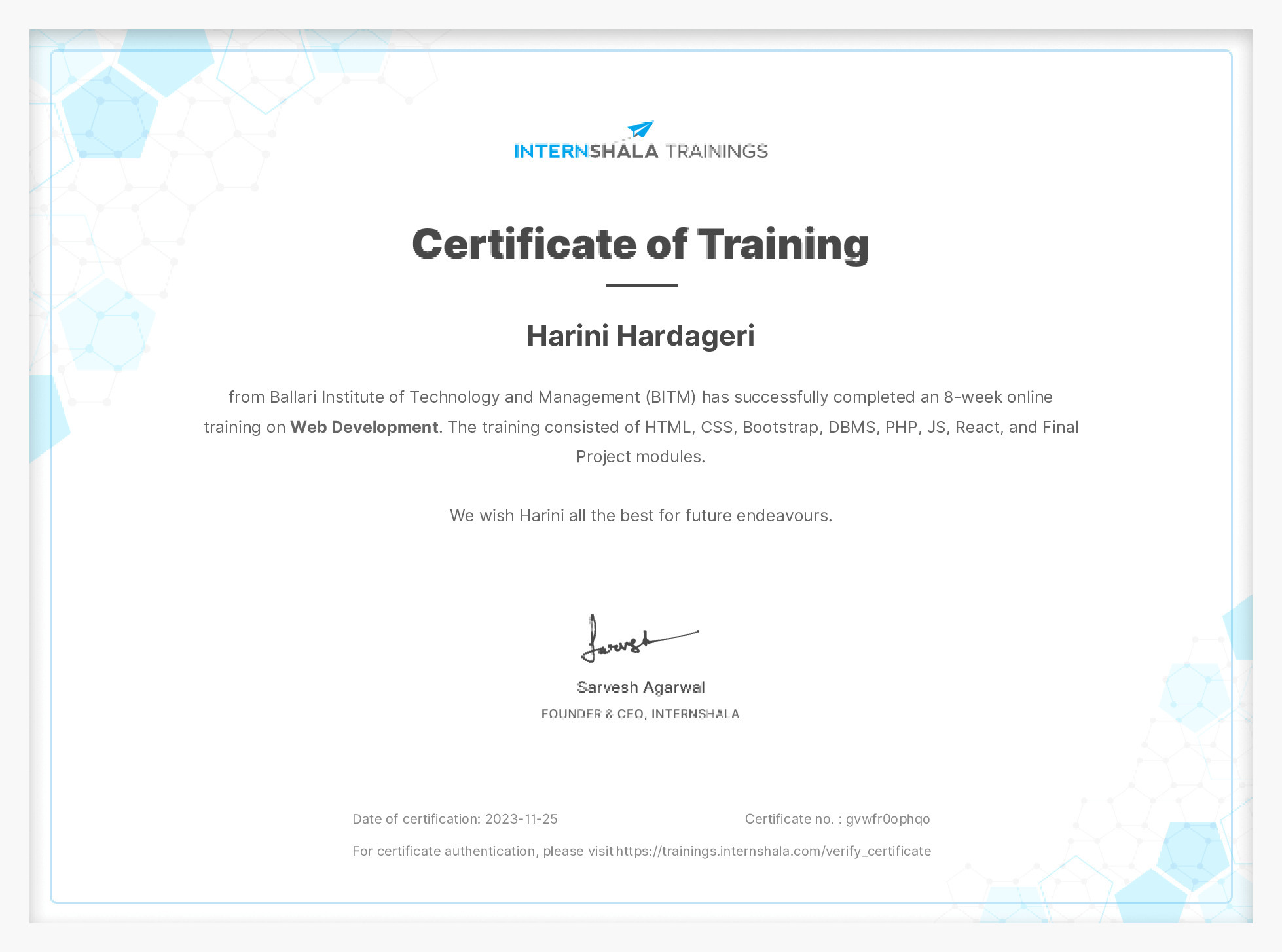 Certificate of completion