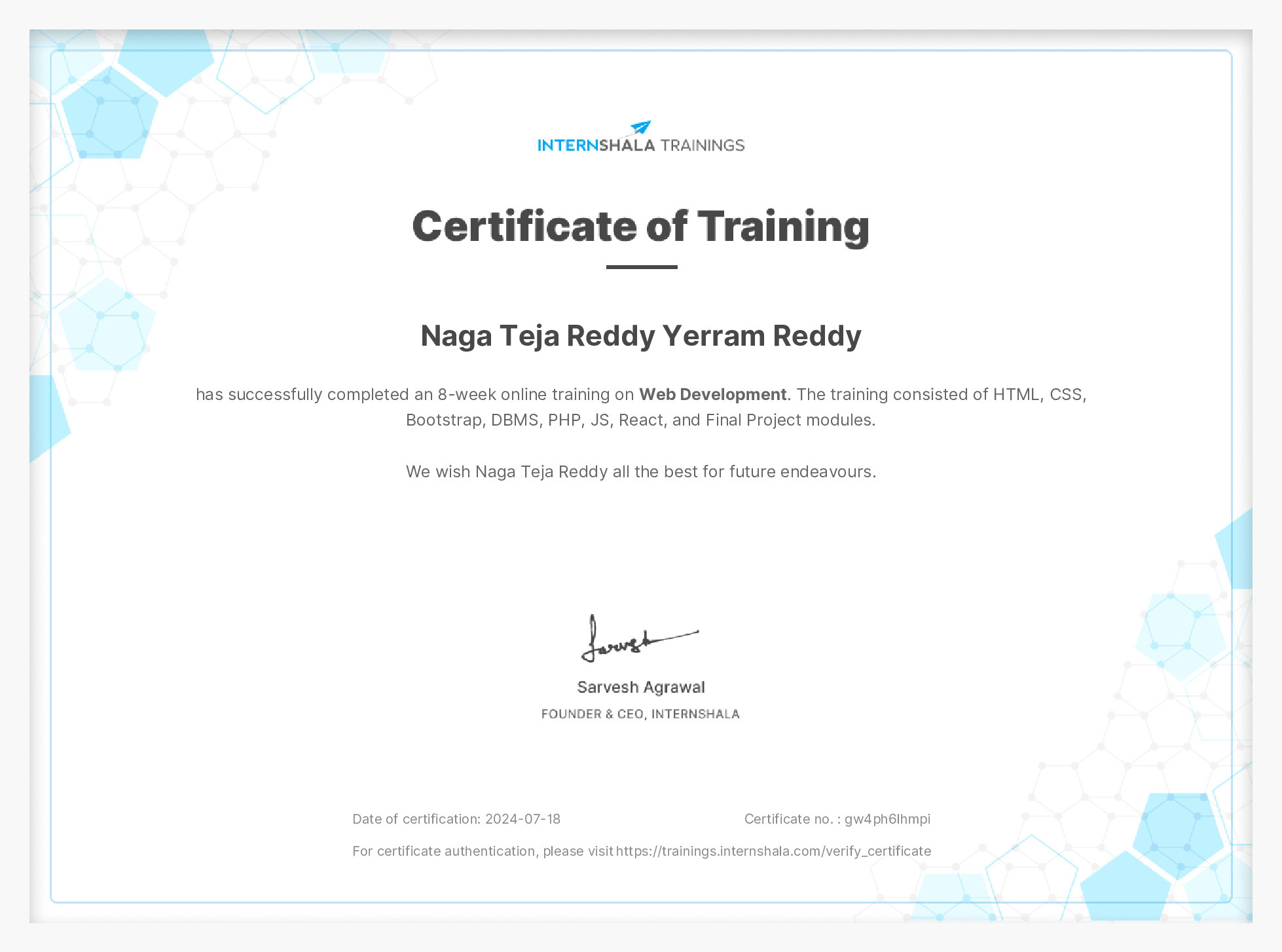 Certificate of completion