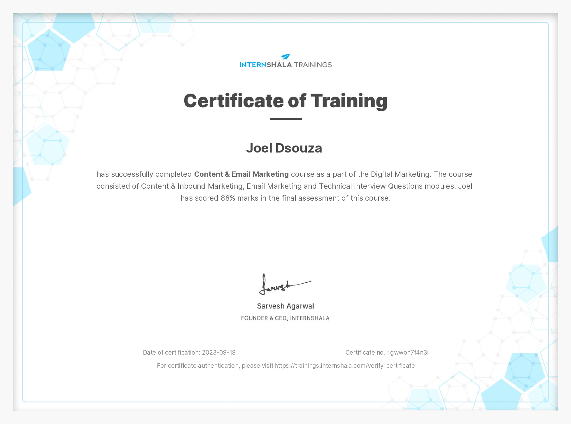Certificate of completion