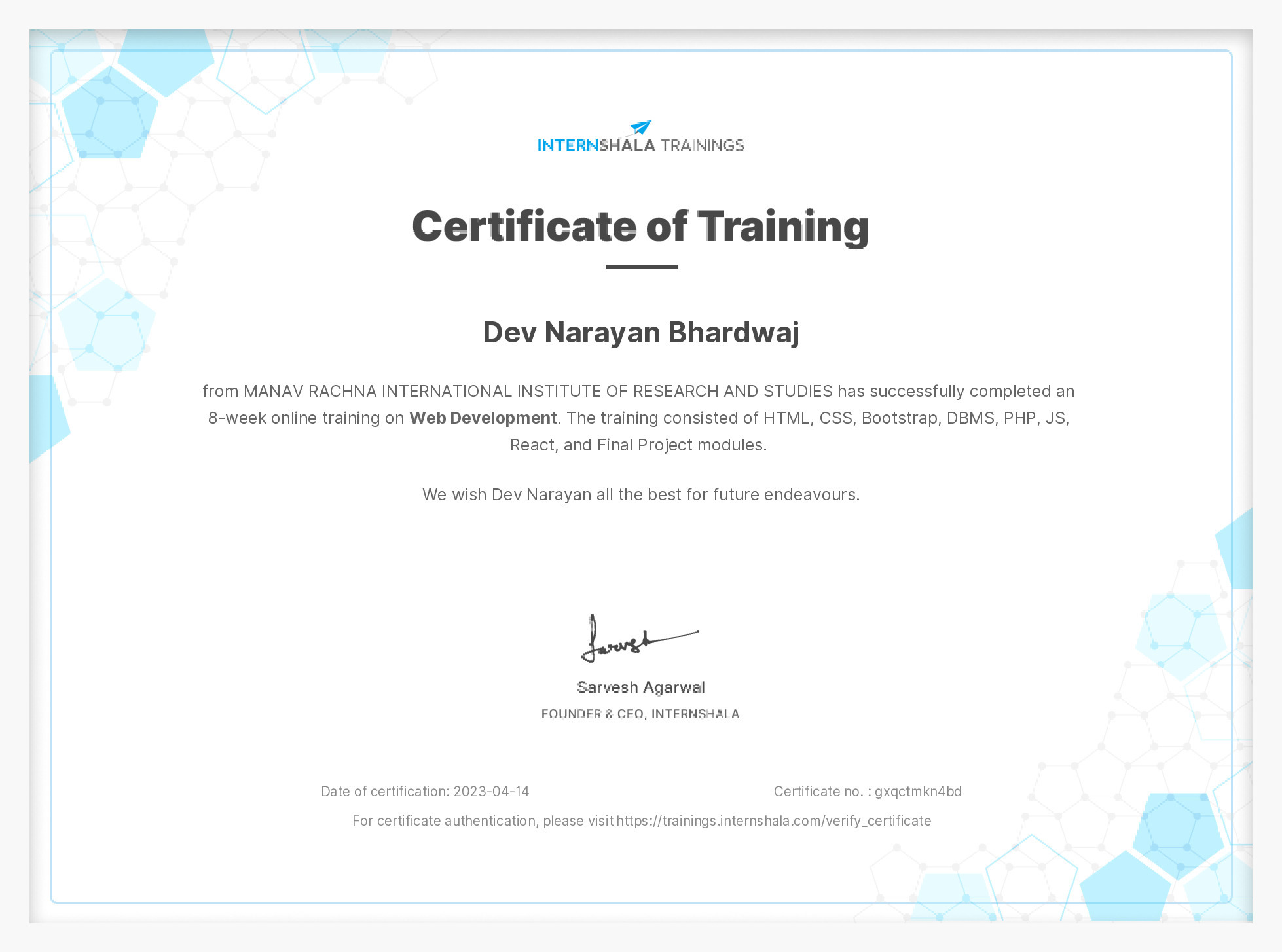 Certificate of completion