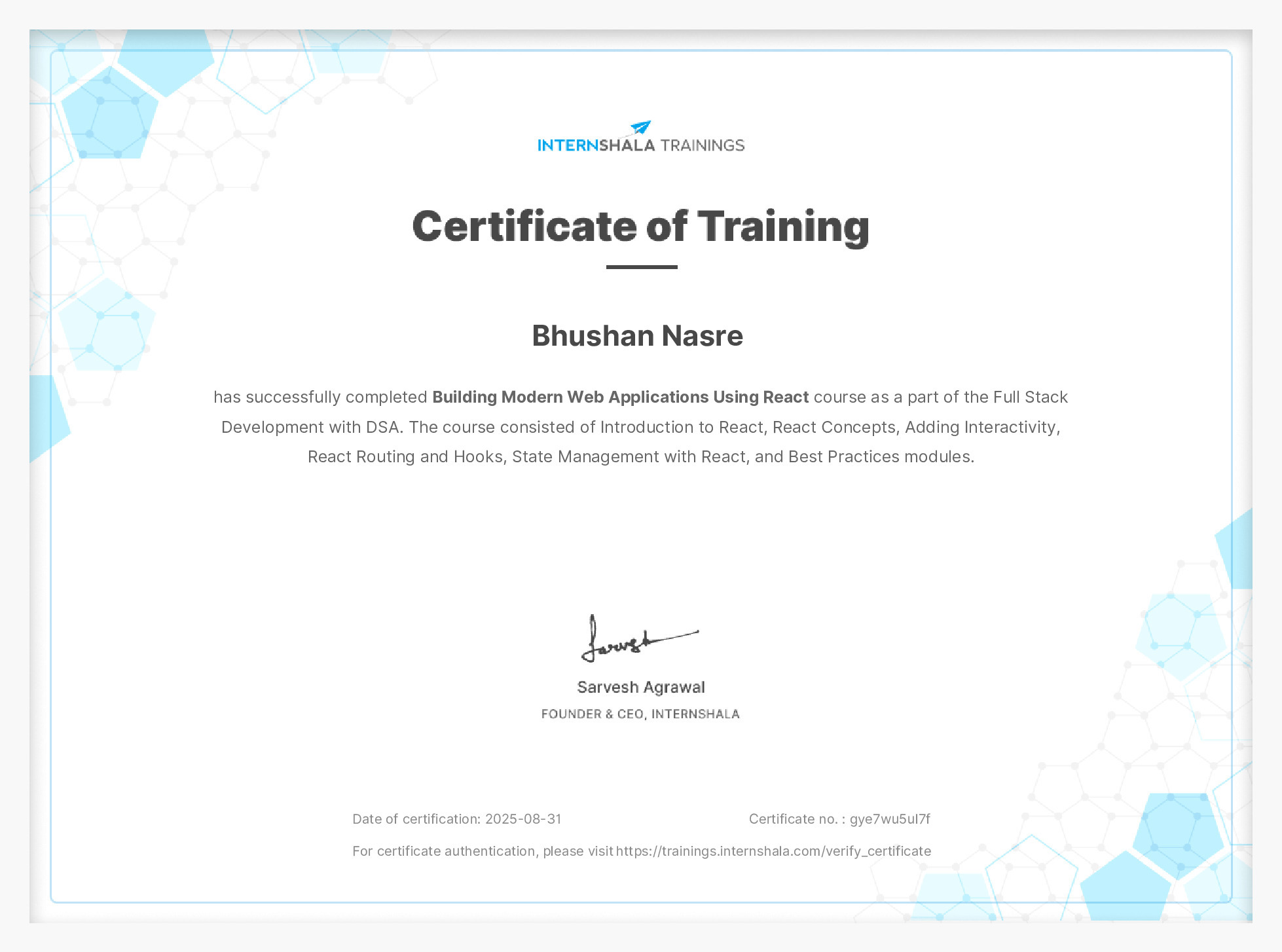 Certificate of completion