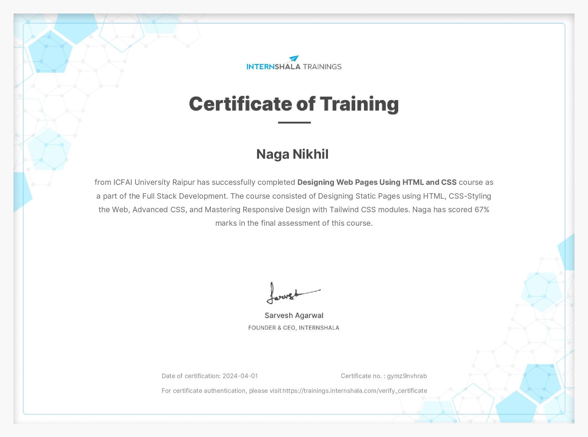 Certificate of completion