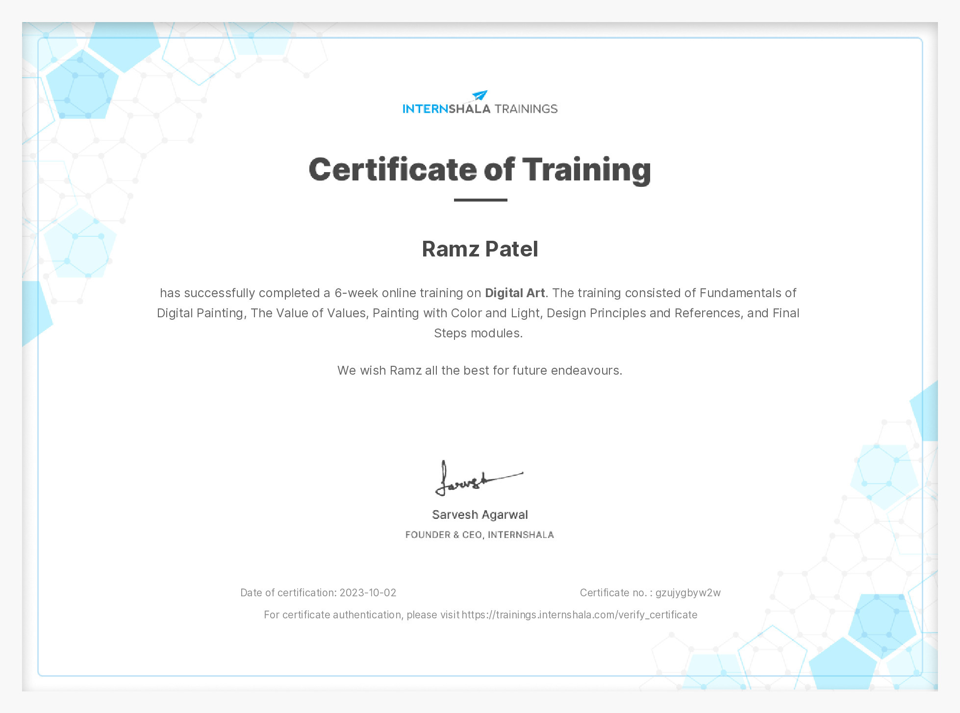 Certificate of completion
