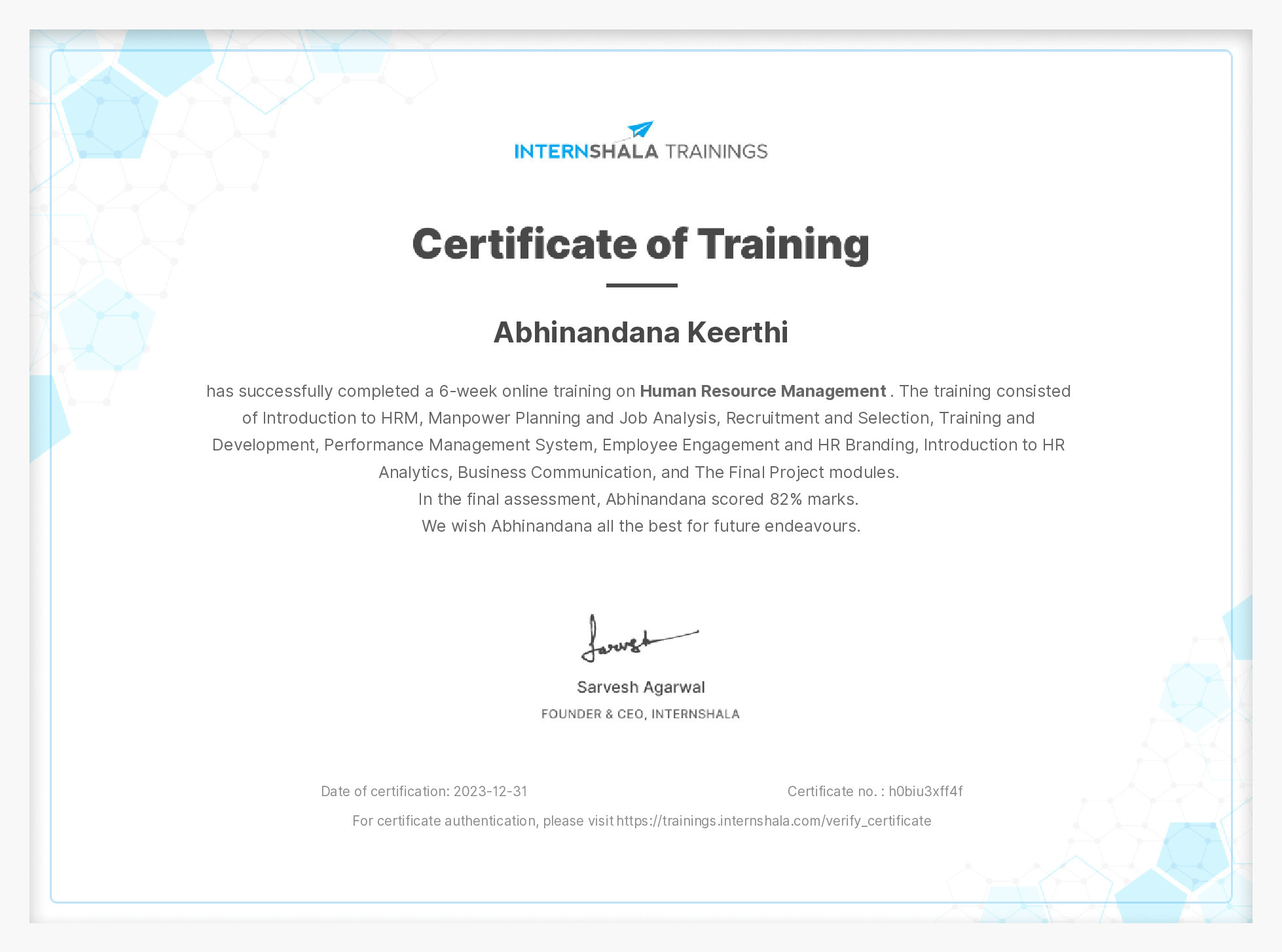 Certificate of completion