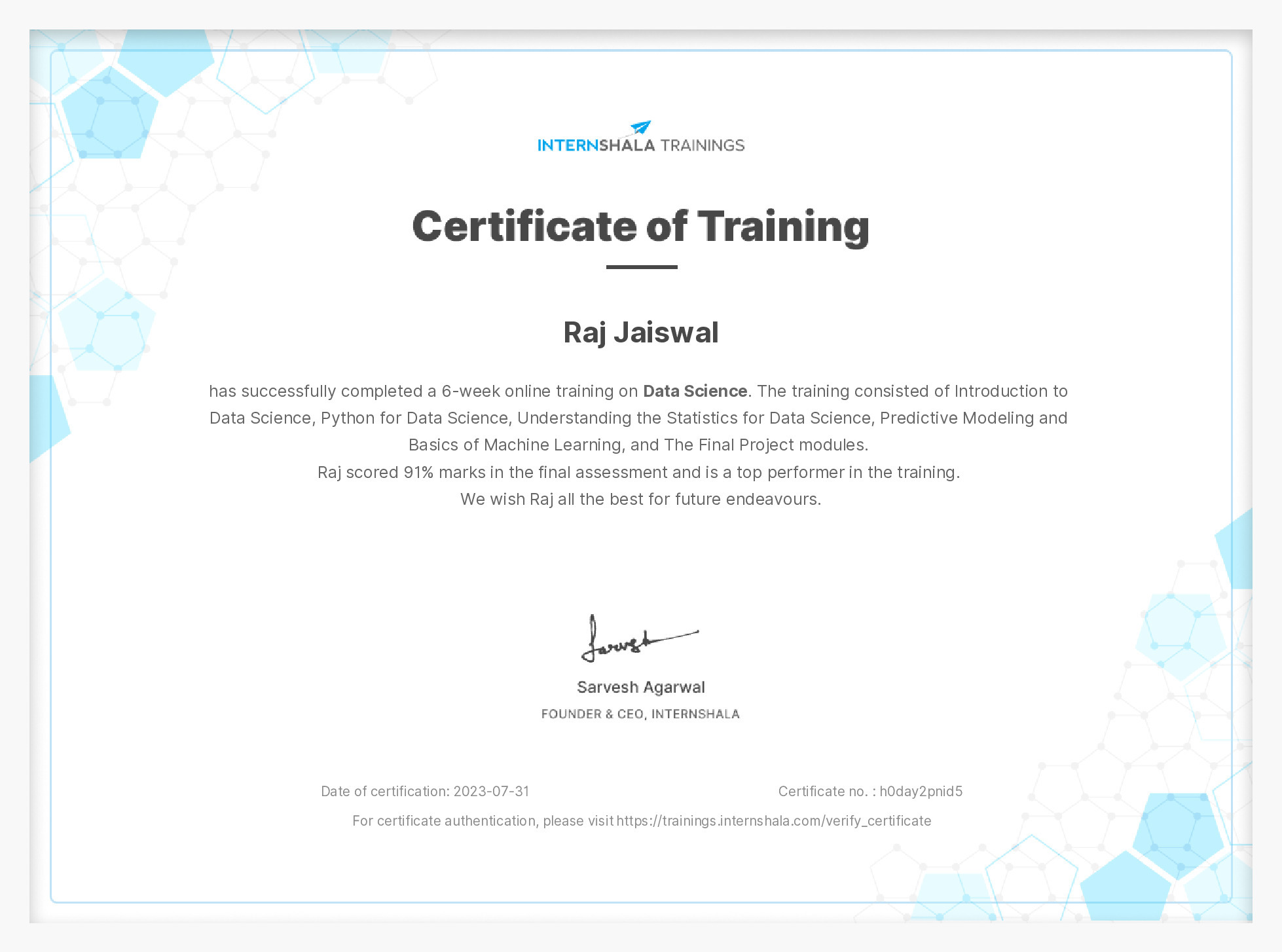 Certificate of completion
