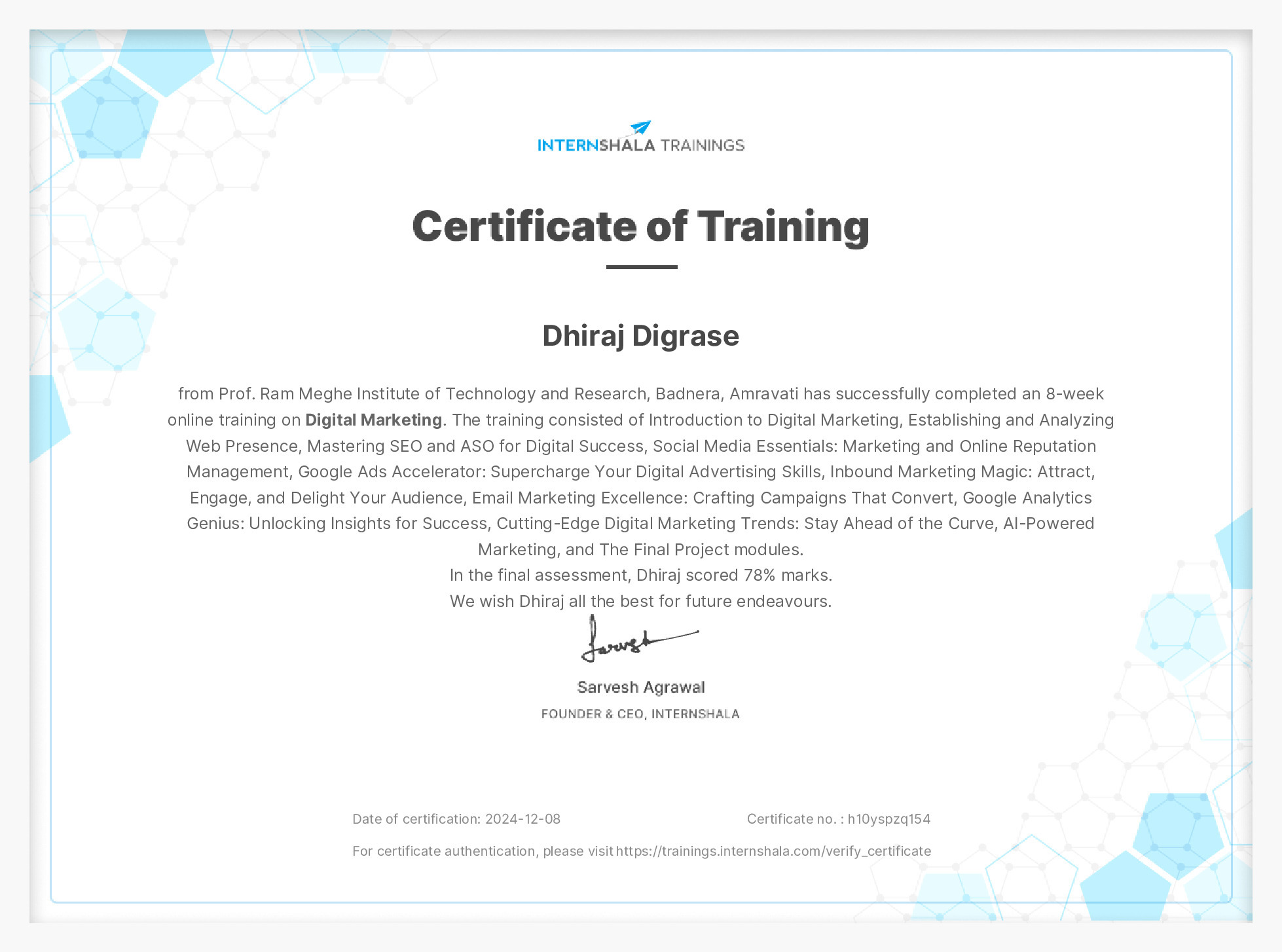Certificate of completion